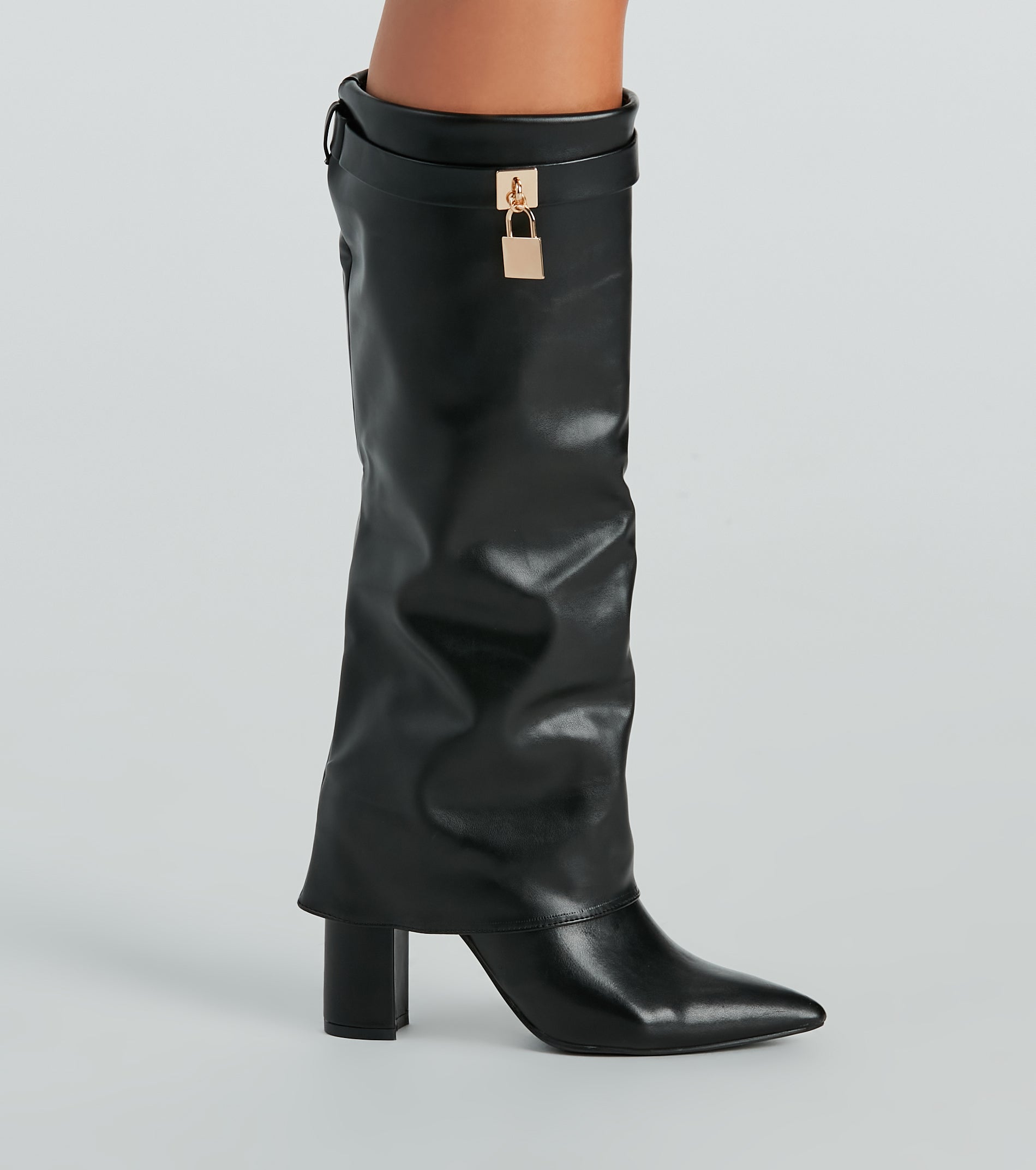 Premium Faux Leather Charm Foldover Boots - Sleek & Stylish