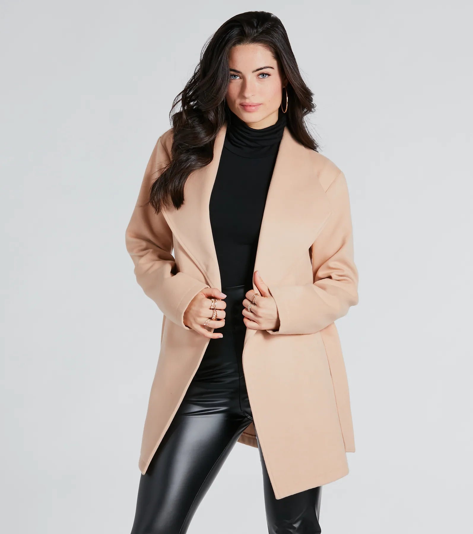 Premium Faux Wool Belted Trench Coat - Urban Charm Edition