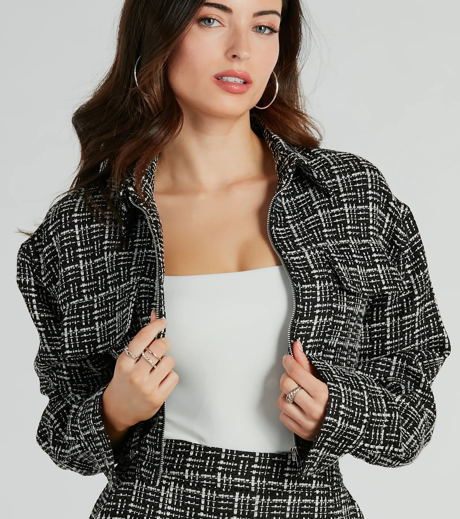 Premium Zip-Up Tweed Plaid Shacket - Ultimate Sophistication