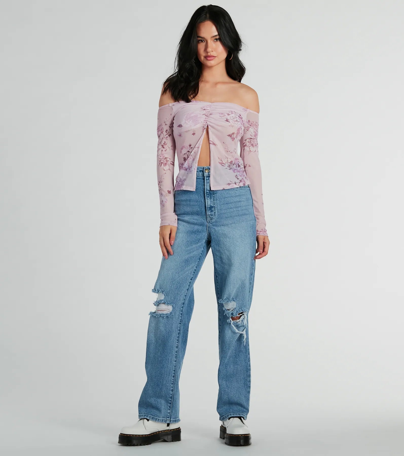 Premium Floral Daydream Off-The-Shoulder Mesh Top - Ultimate Feminine Style