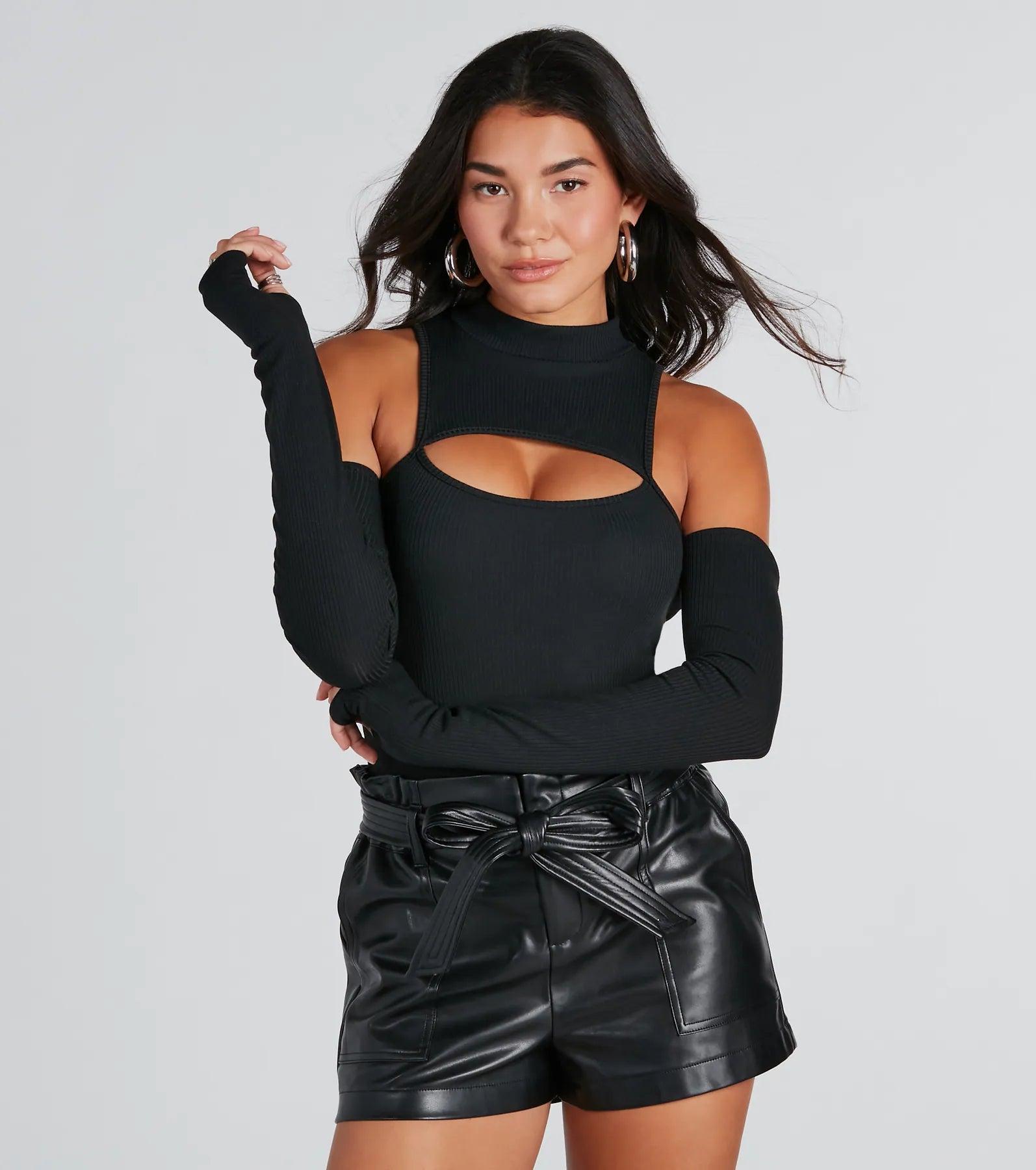 Ultimate Glam Mock Neck Cold-Shoulder Bodysuit