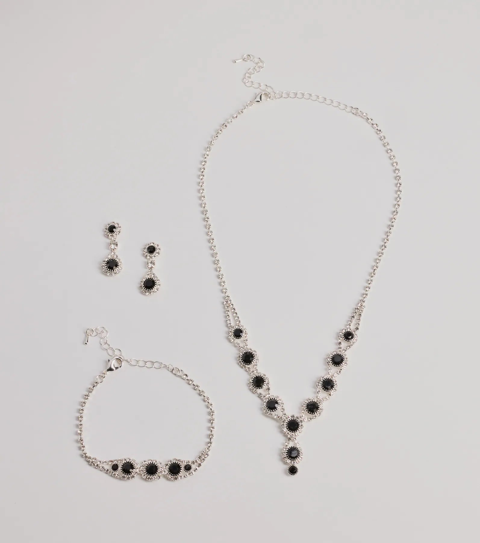 Ultimate Iconic Rhinestone Lariat Jewelry Set - Premium Teardrop Earrings, Bracelet & Necklace