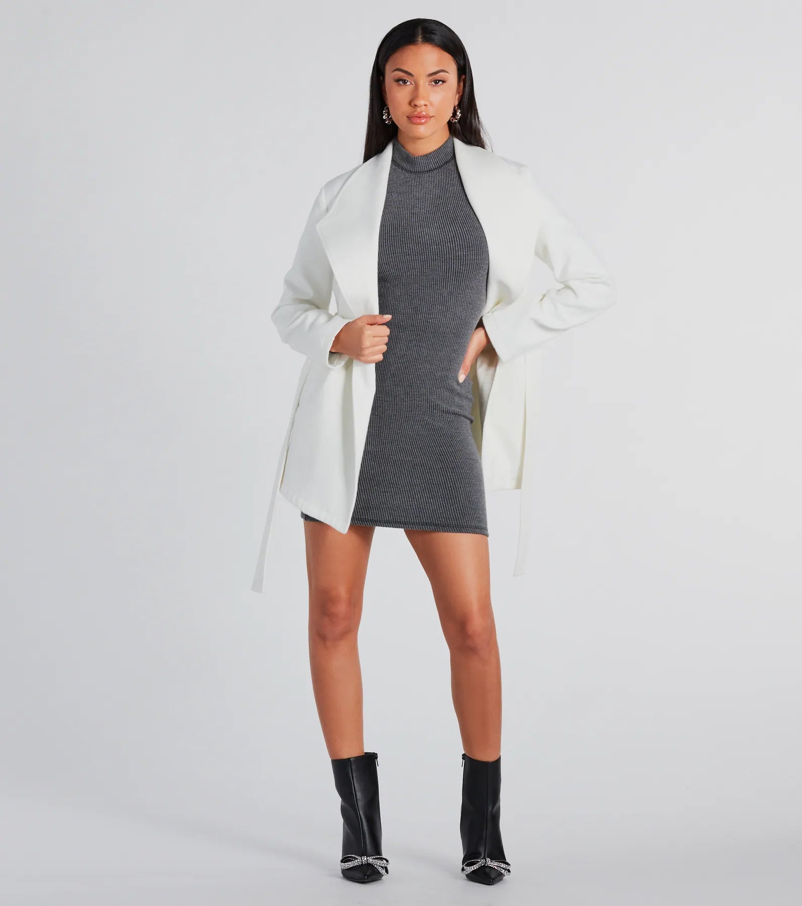 Premium Faux Wool Belted Trench Coat - Urban Charm Edition