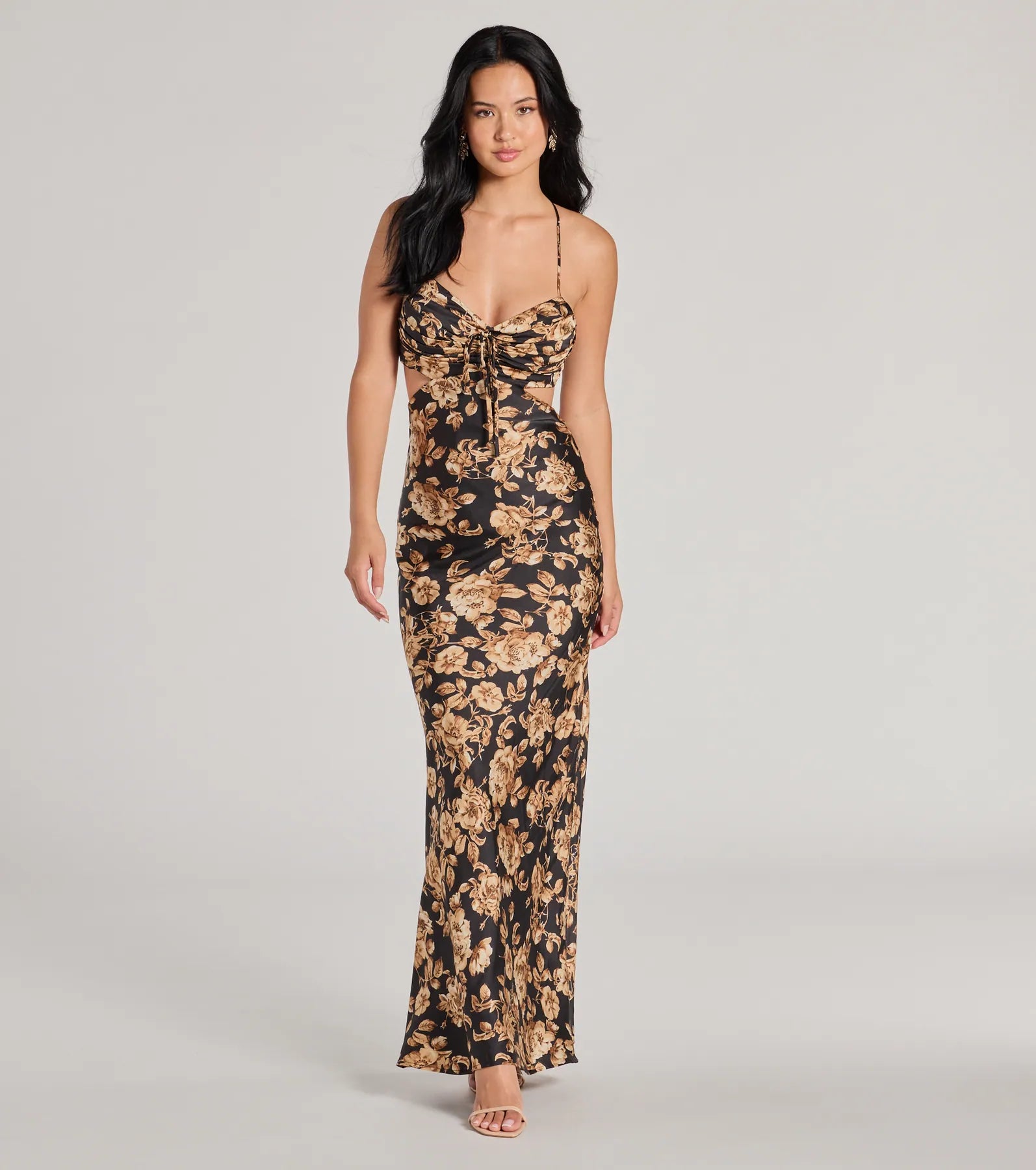 Premium Bloom Elegance Satin Maxi Dress