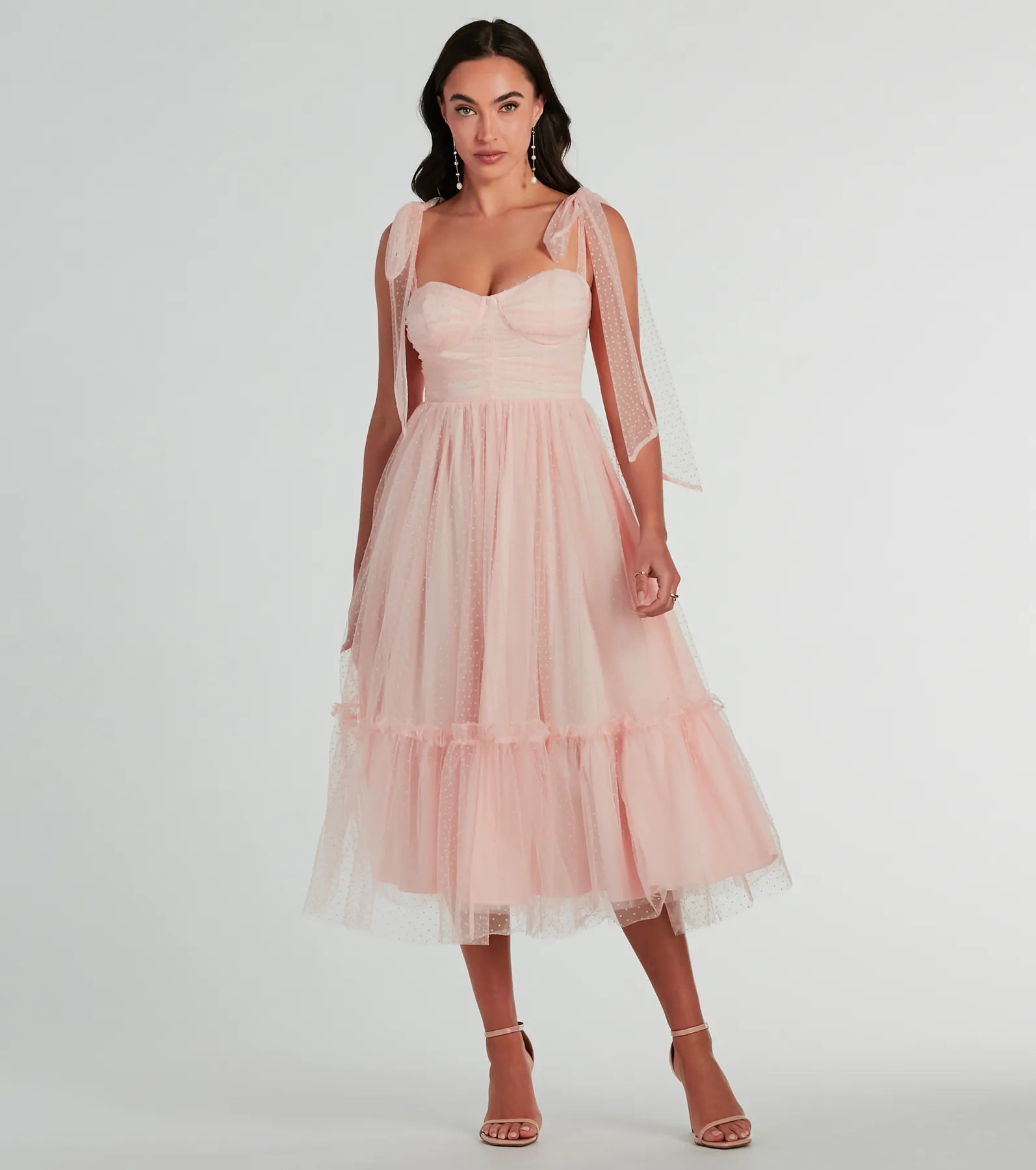 Arielle Premium Bow Strap A-Line Midi Dress - Ultimate Formal Elegance