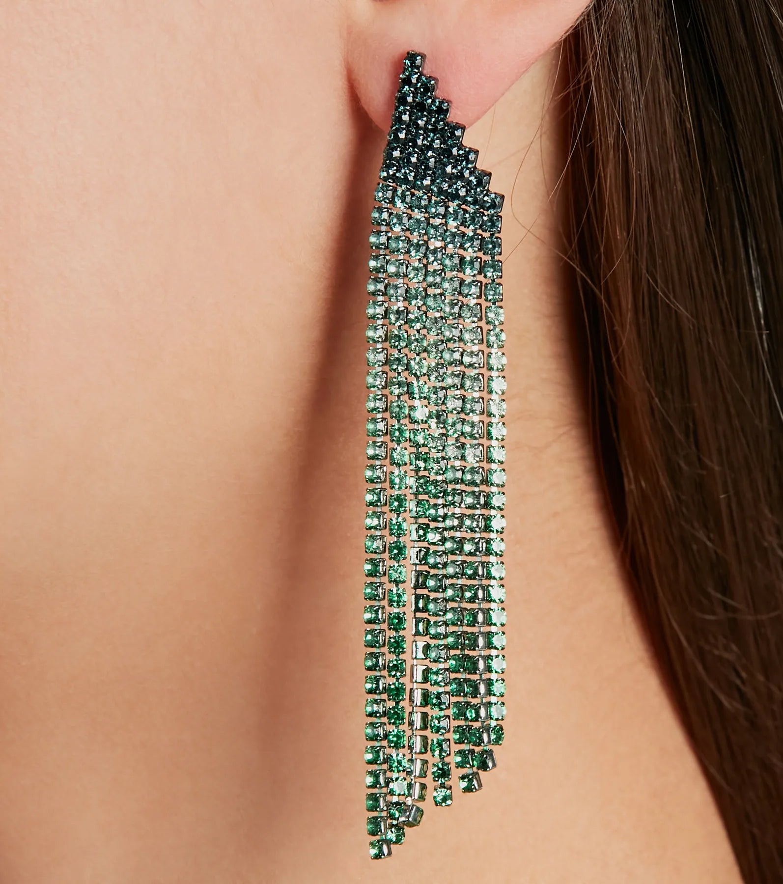 Ultimate Glam Ombre Rhinestone Fringe Earrings