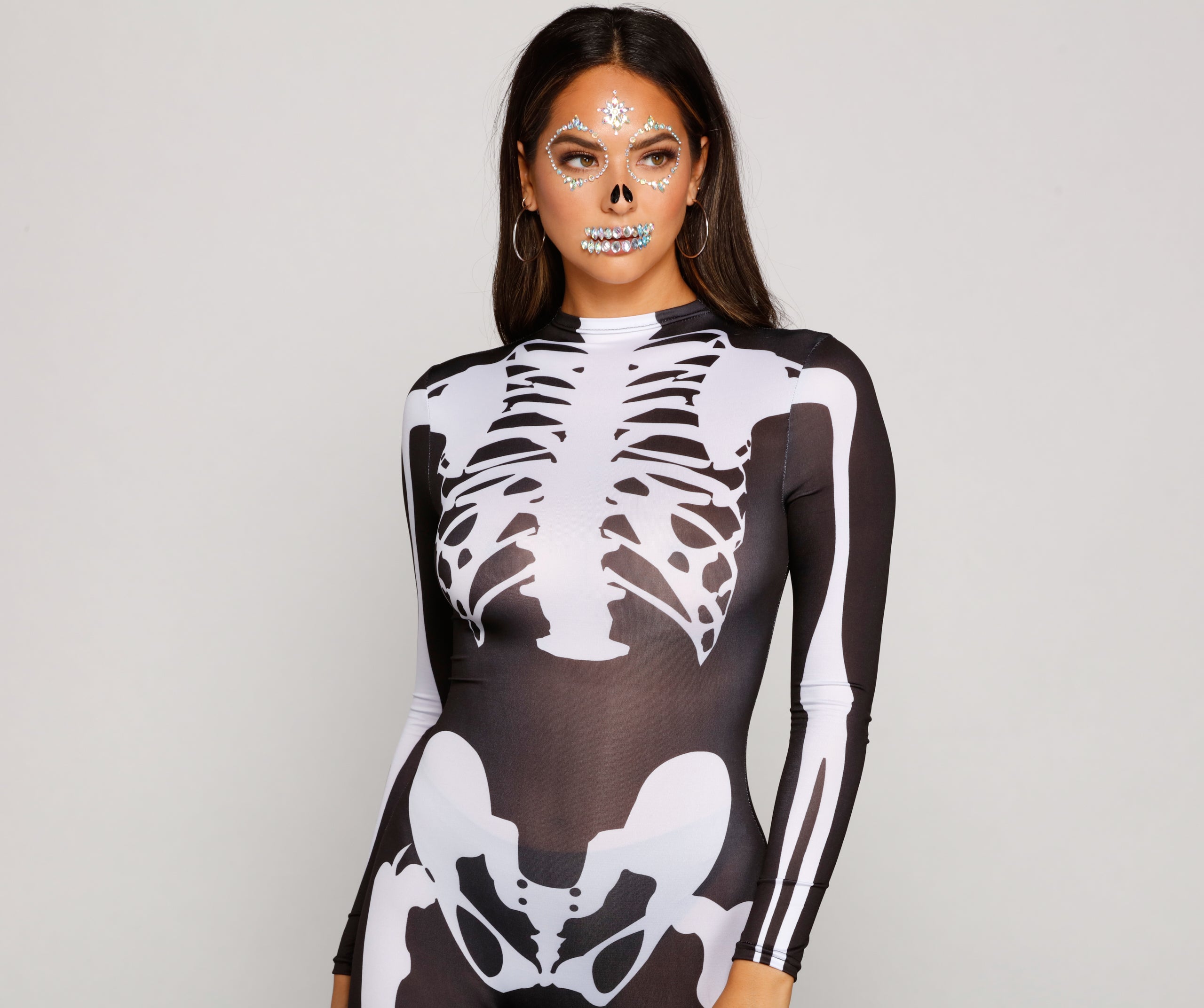 Ultimate Skeleton Print Catsuit - Spooky & Sultry Halloween Costume