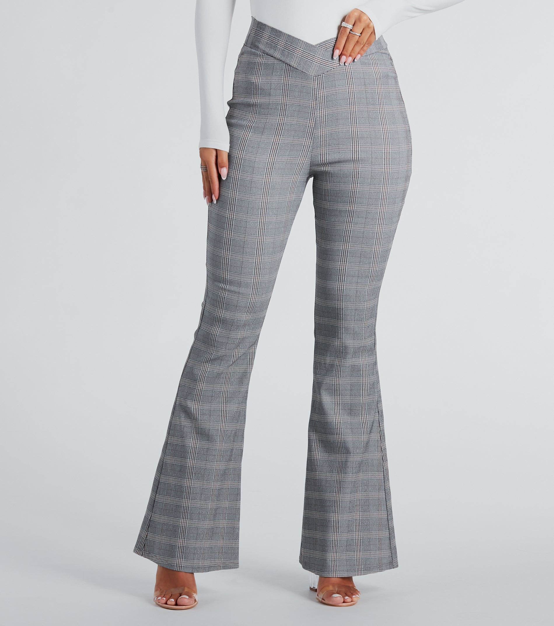 Ultimate Plaid Mood V-Waist Flare Pants - Style & Comfort Redefined