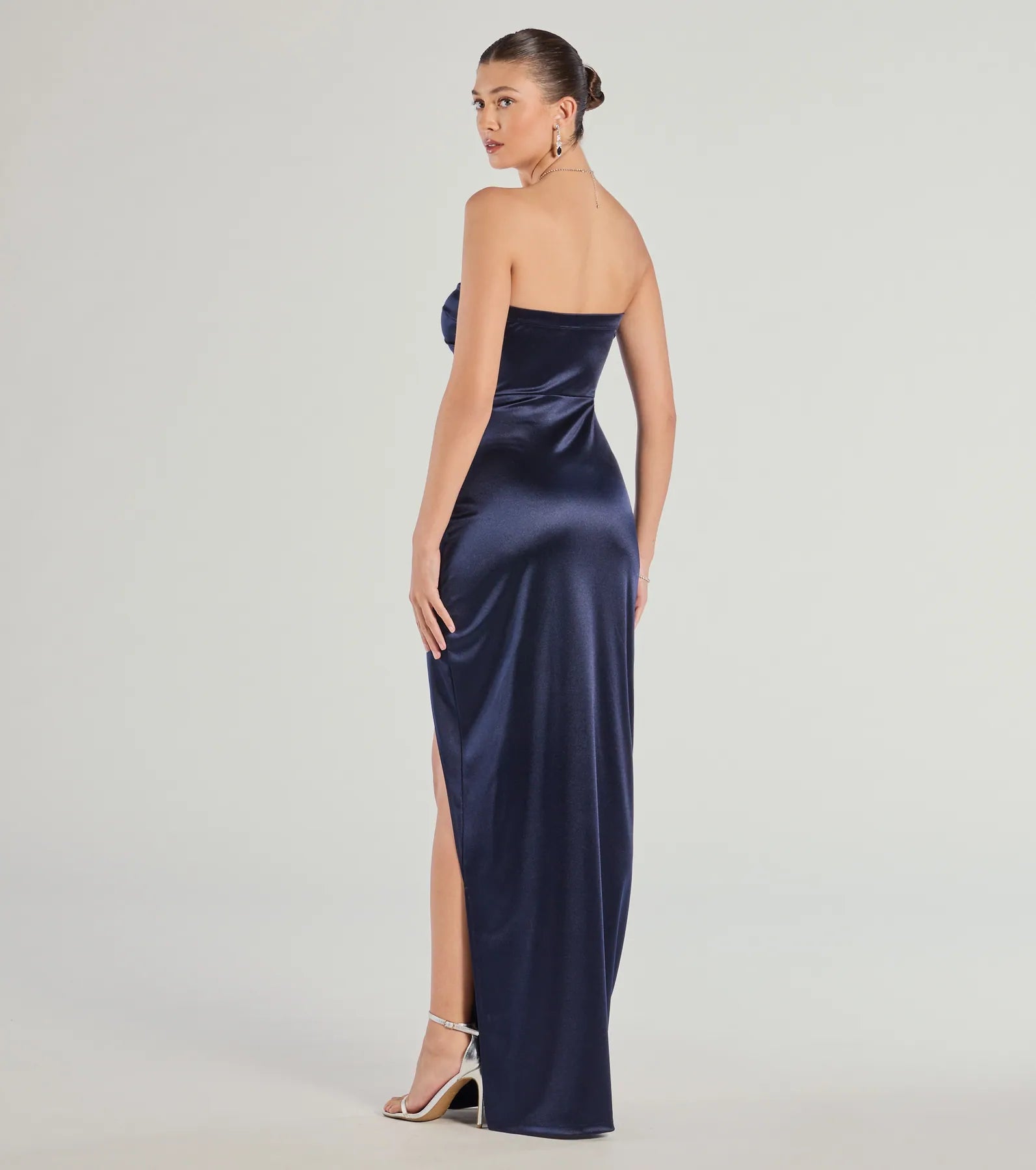 Premium Lauren Strapless Wrap Satin Evening Gown