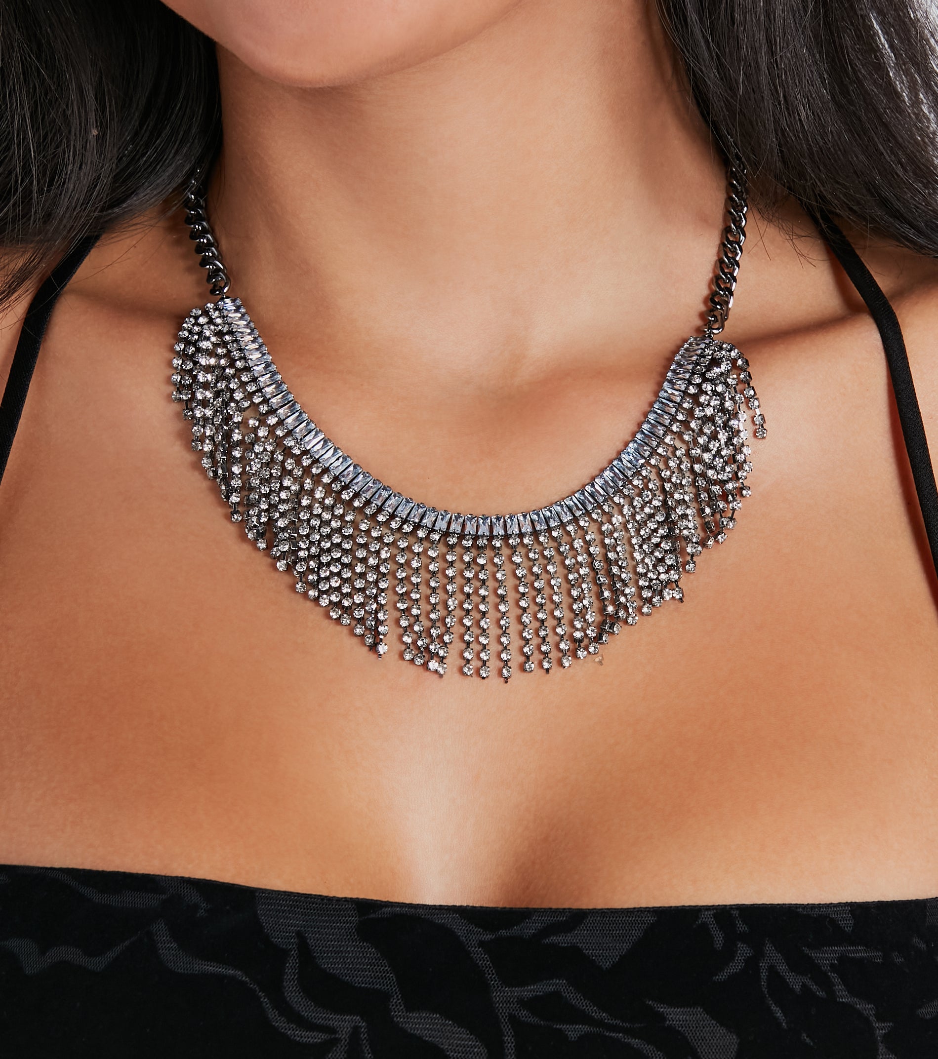 Ultimate Glam Rhinestone Fringe Statement Necklace