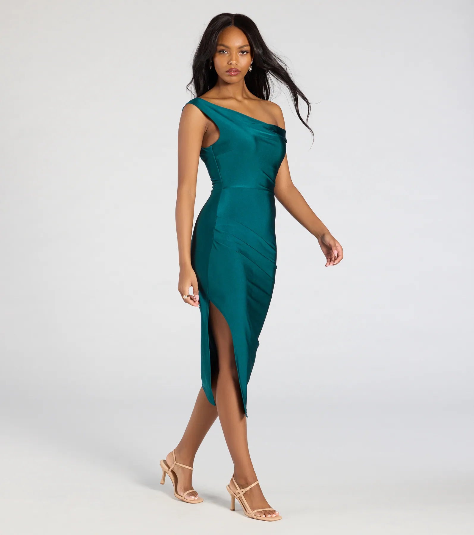 Ultimate Iconic Silhouette Off-Shoulder High Slit Midi Dress