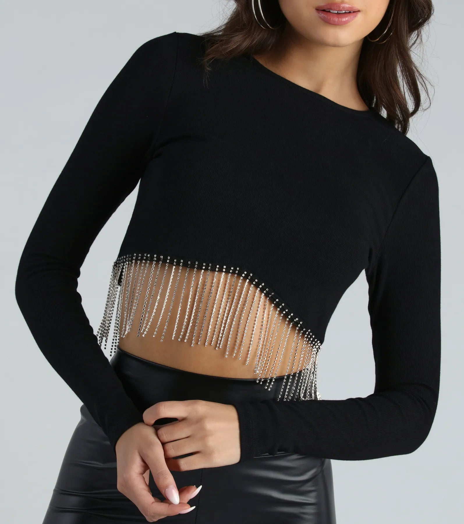 Ultimate Glam Rhinestone Fringe Crop Top