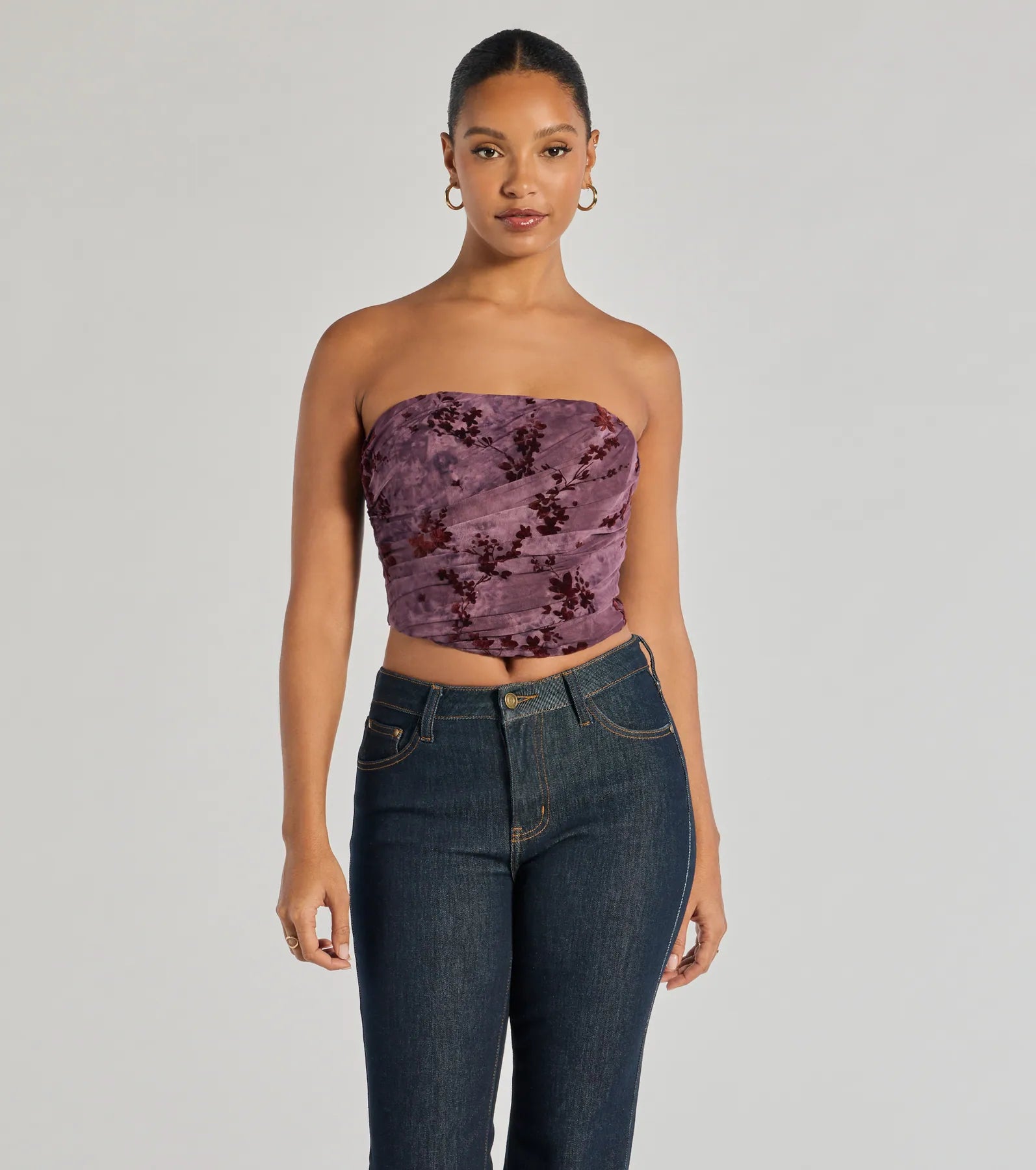 Premium Floral Ruched Corset Crop Top