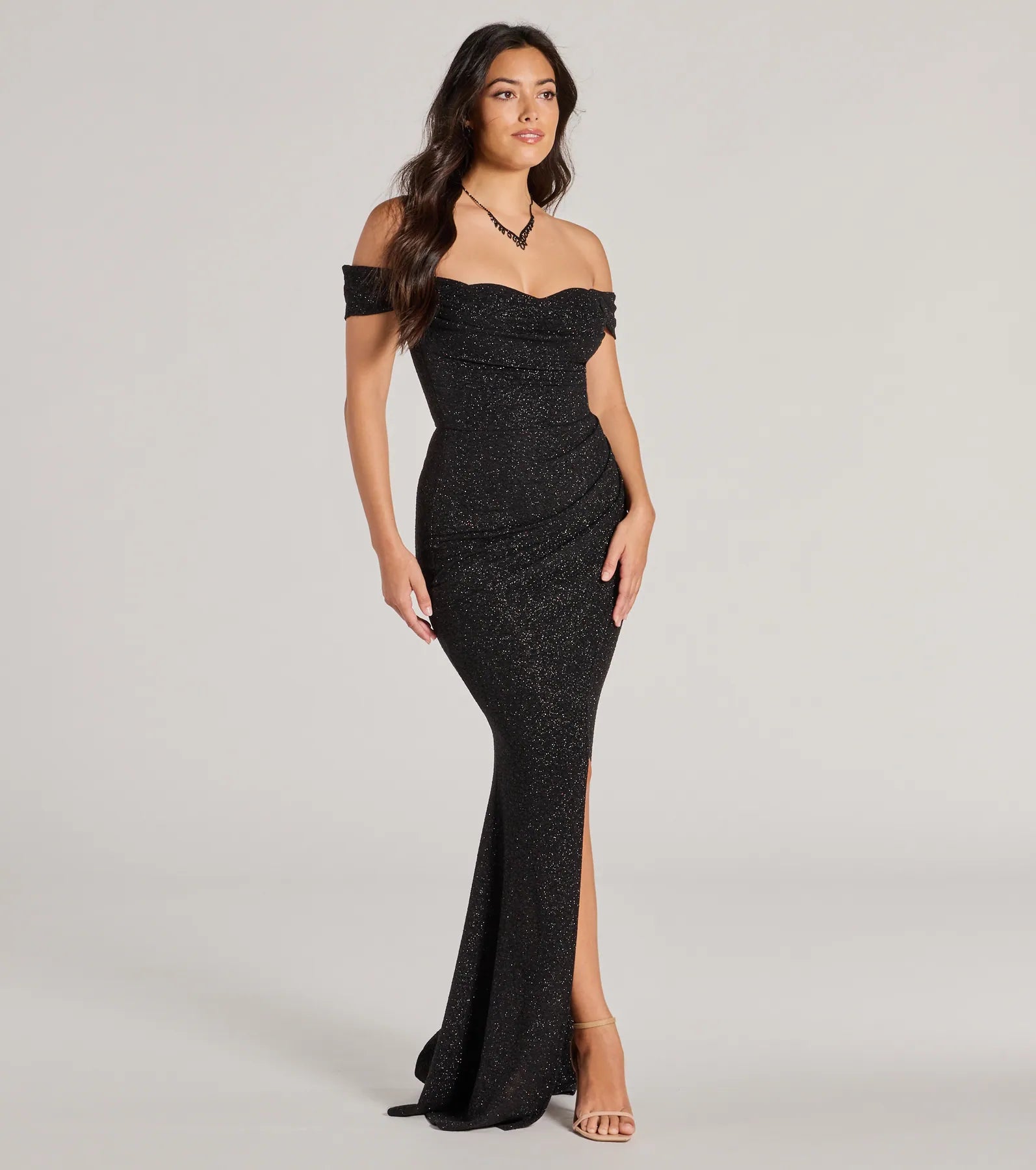 Ultimate Airlie Glitter Off-The-Shoulder Prom Dress