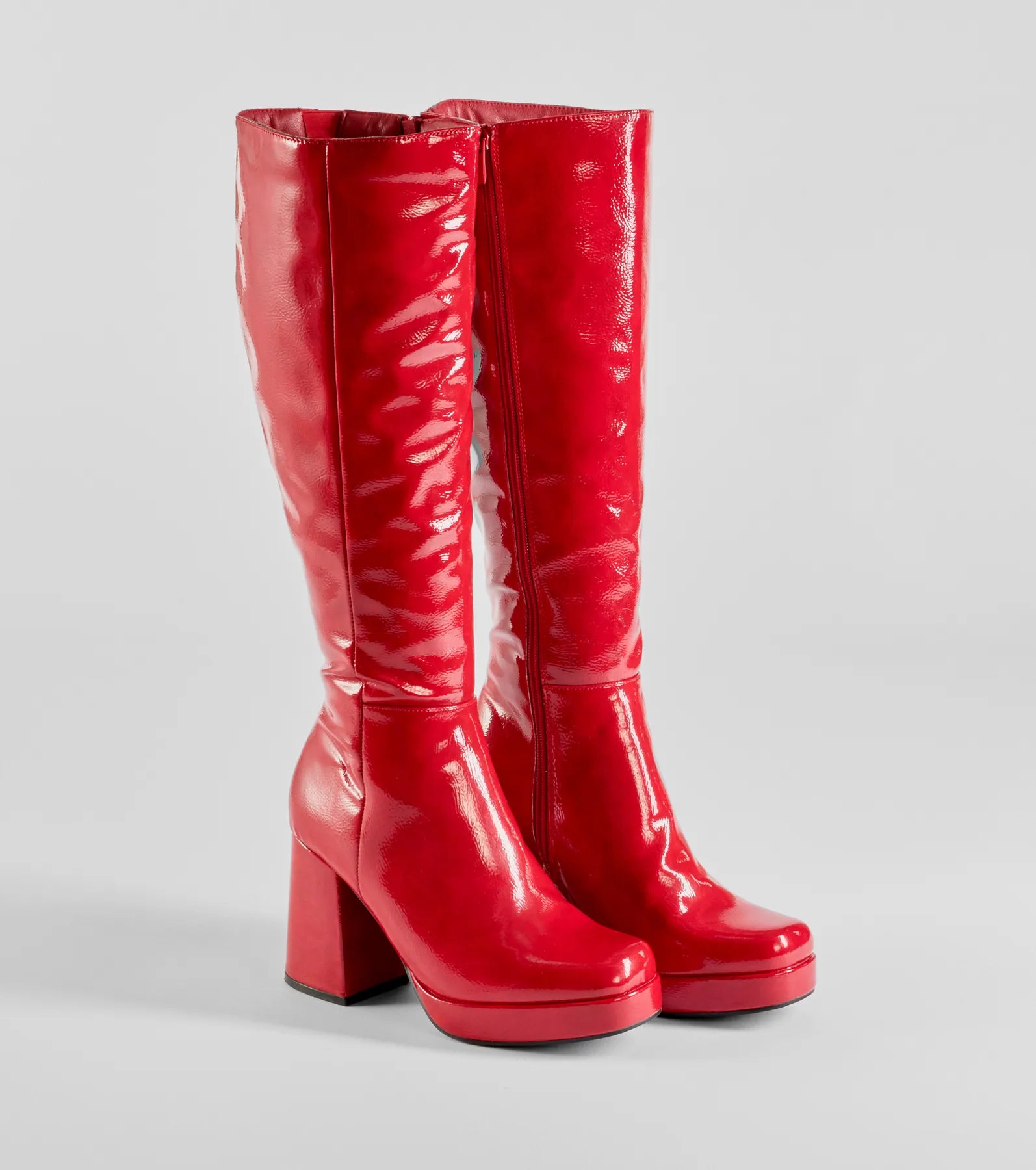 Ultimate Styling Patent Faux Leather Knee-High Platform Boots