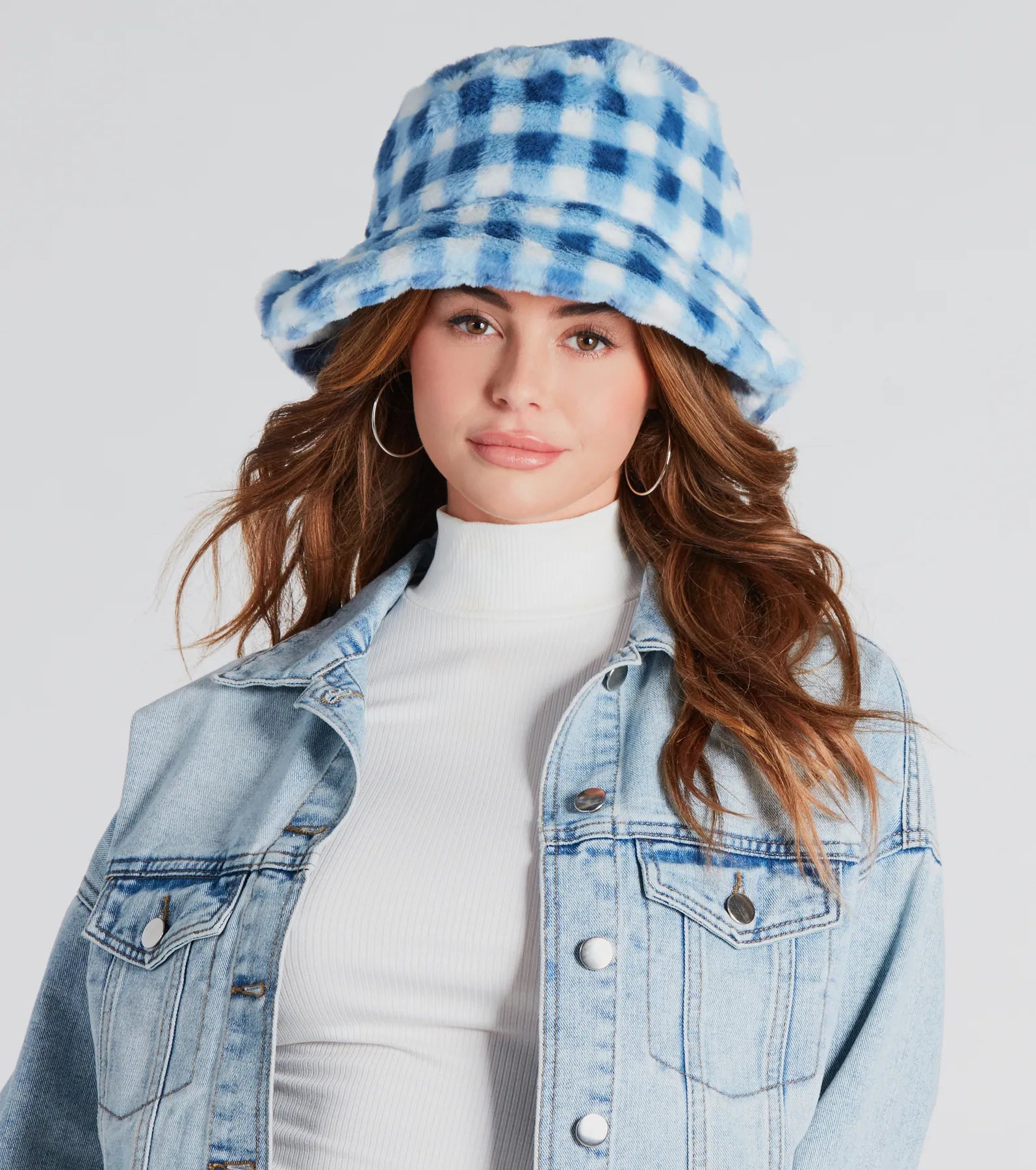 Ultimate Winter Style Gingham Faux Fur Bucket Hat