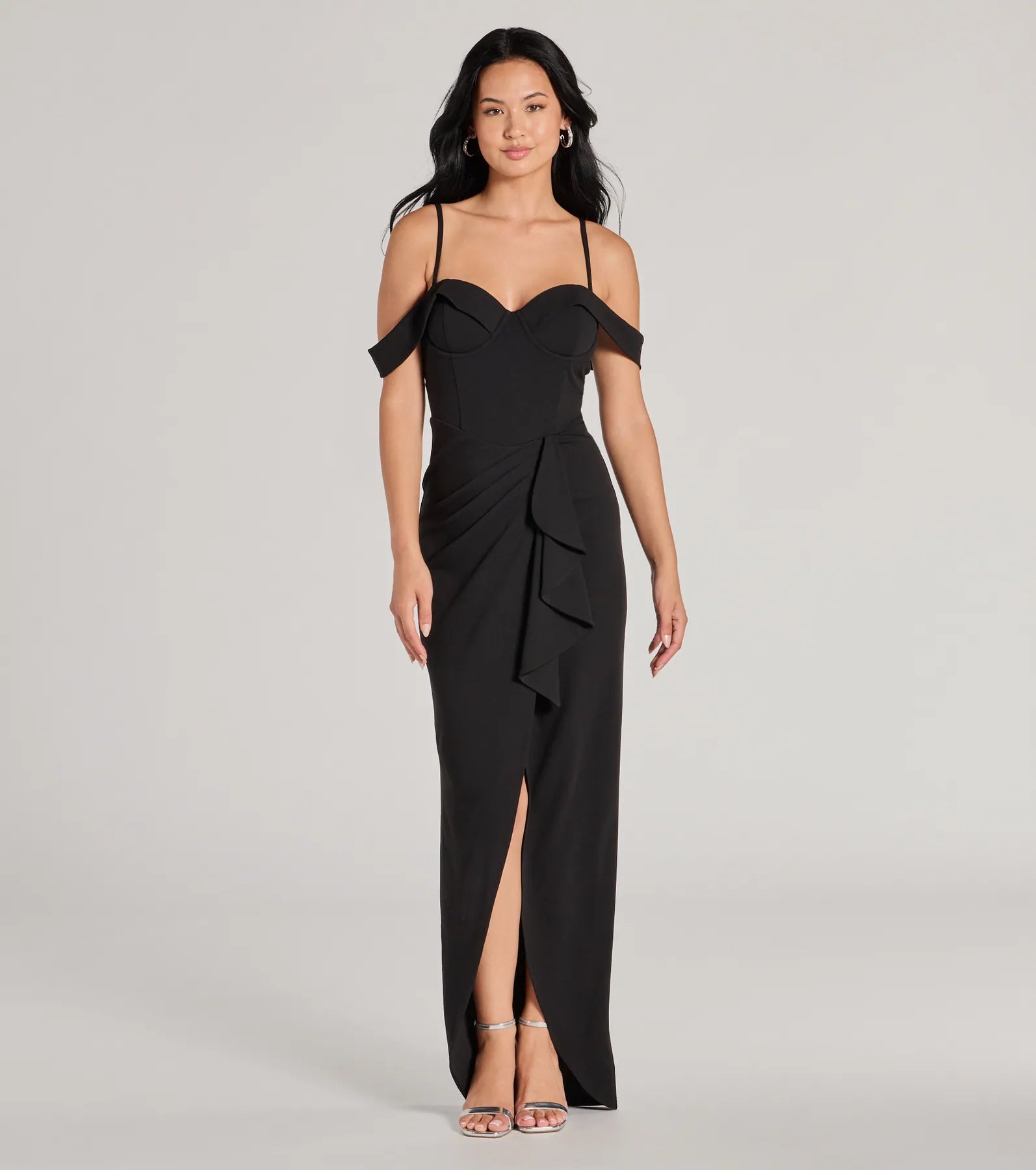 Bridget Elegant Off-The-Shoulder Crepe Formal Dress