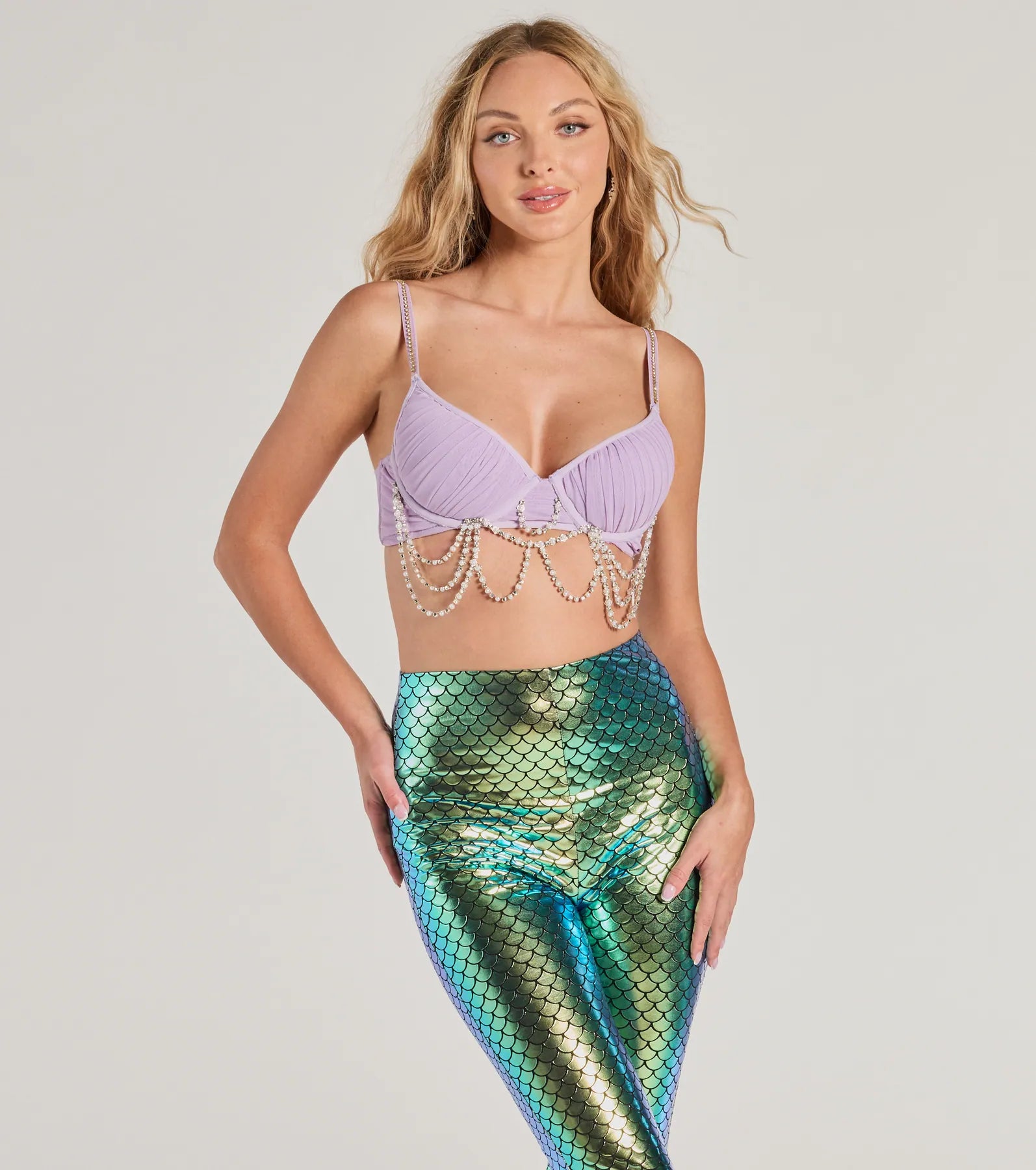 Ultimate Mystical Mermaid Bra Top – Rhinestone & Pearl Elegance