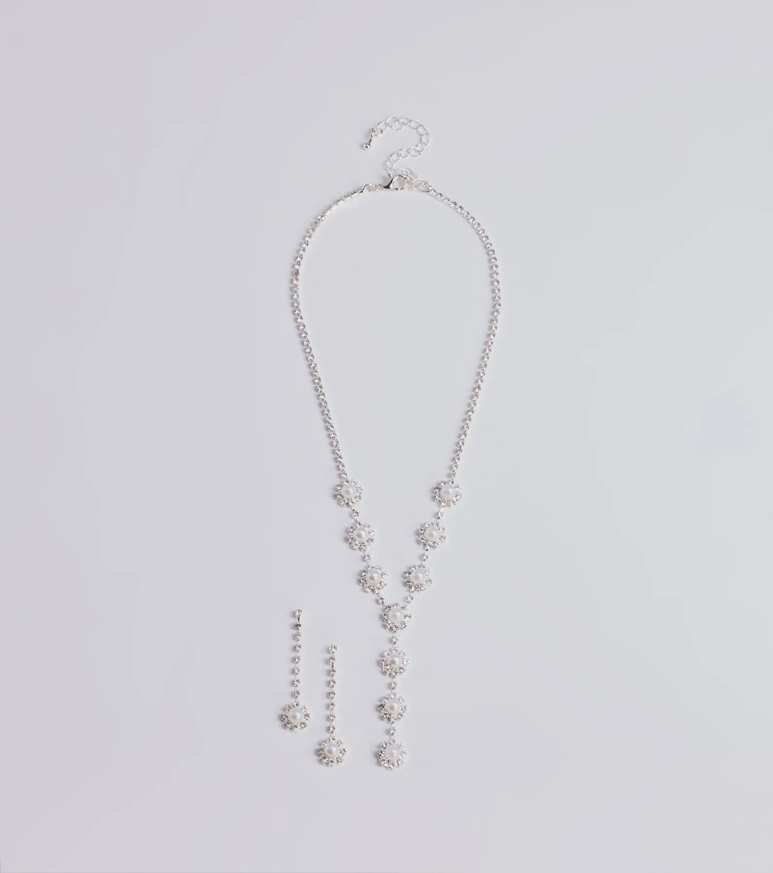 Ultimate Glam Rhinestone & Pearl Lariat Necklace Set - Premium Jewelry Collection