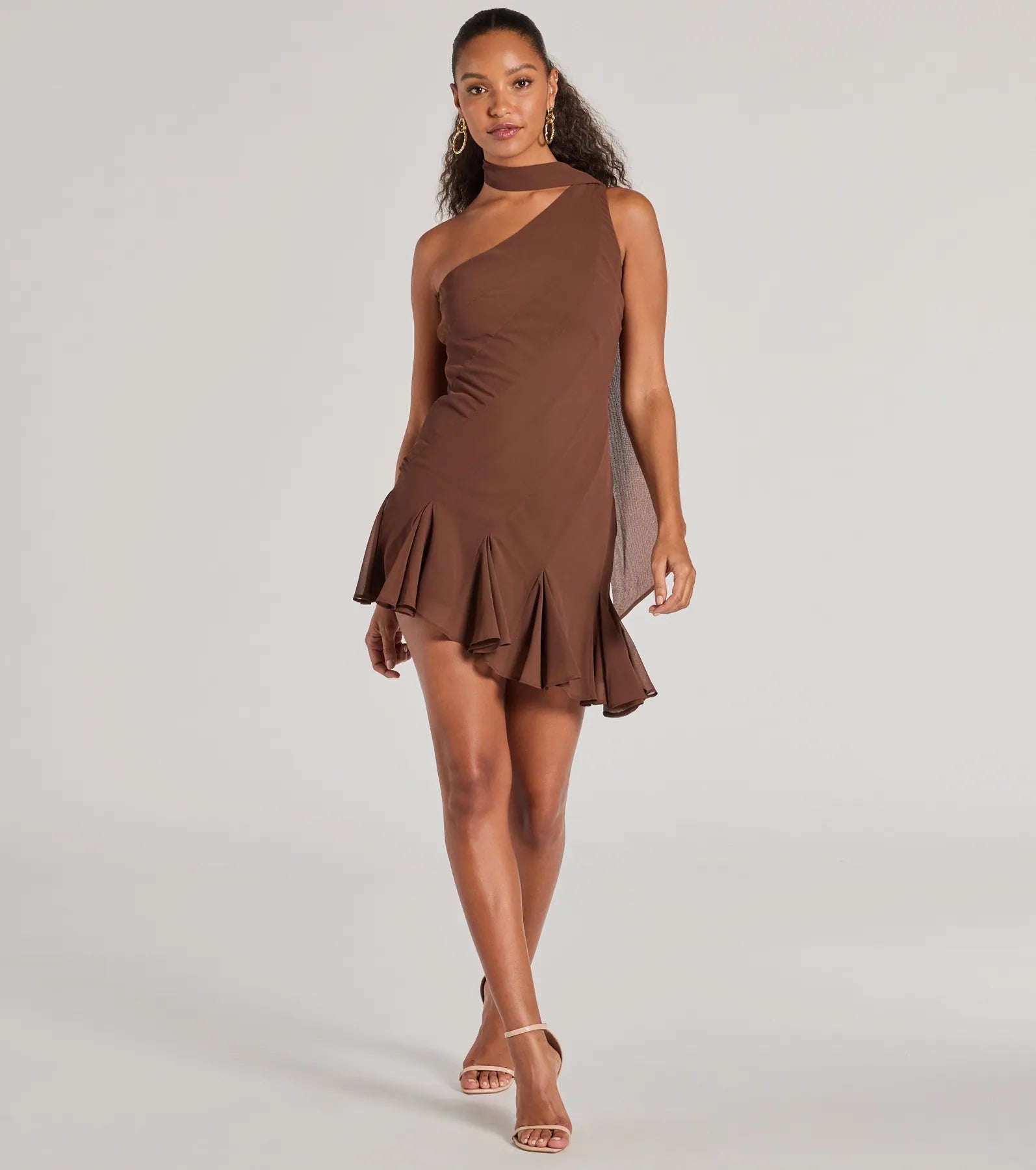 Ultimate Chiffon Scarf Neck Mini Dress - Sleek & Elevated