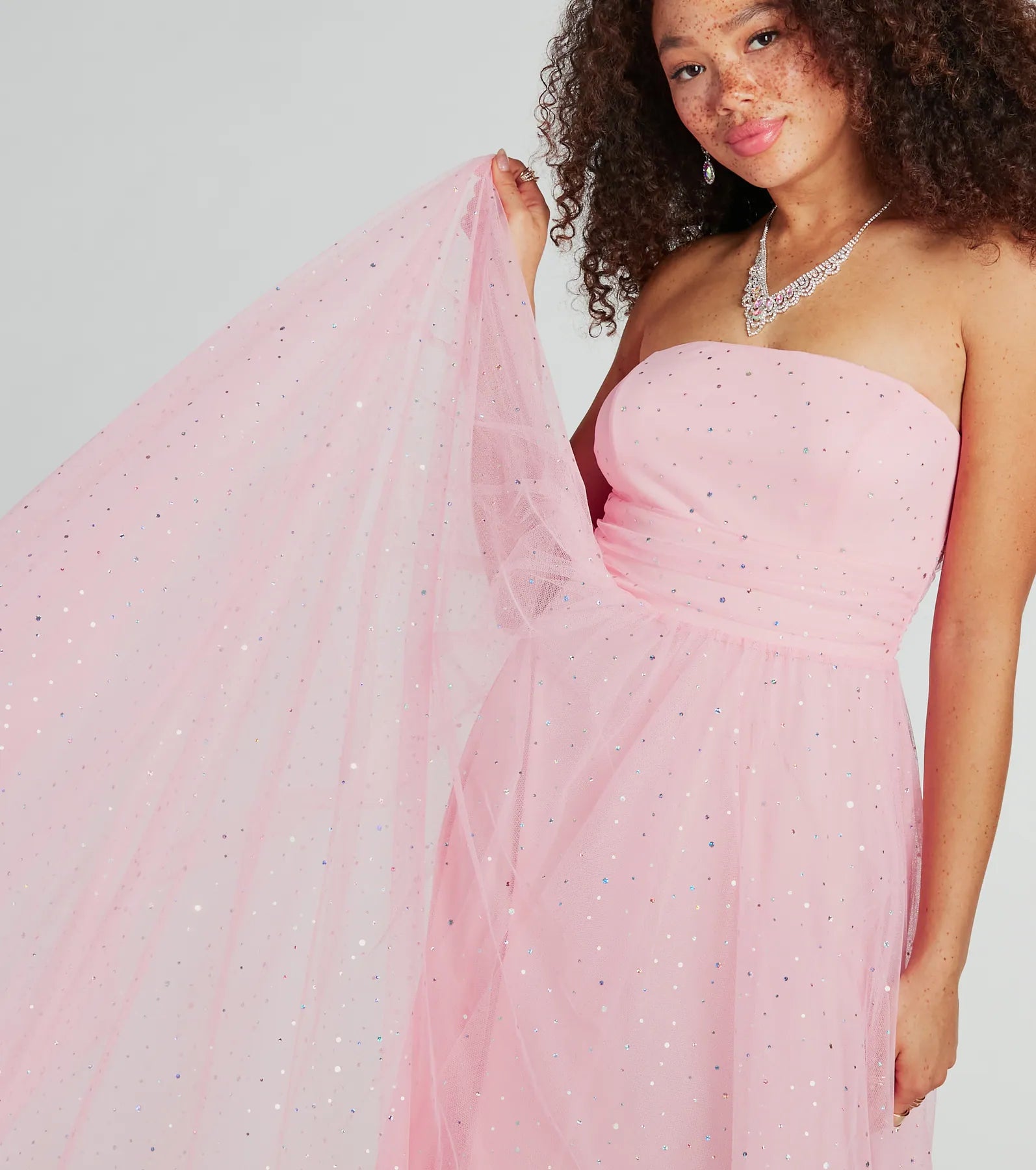 Ultimate Marie Strapless Glitter Mesh Formal Dress for Special Occasions