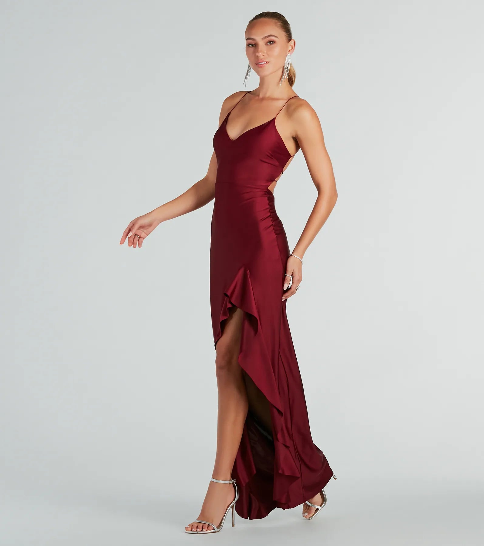 Ultimate Lainey Ruffled High Slit Evening Gown