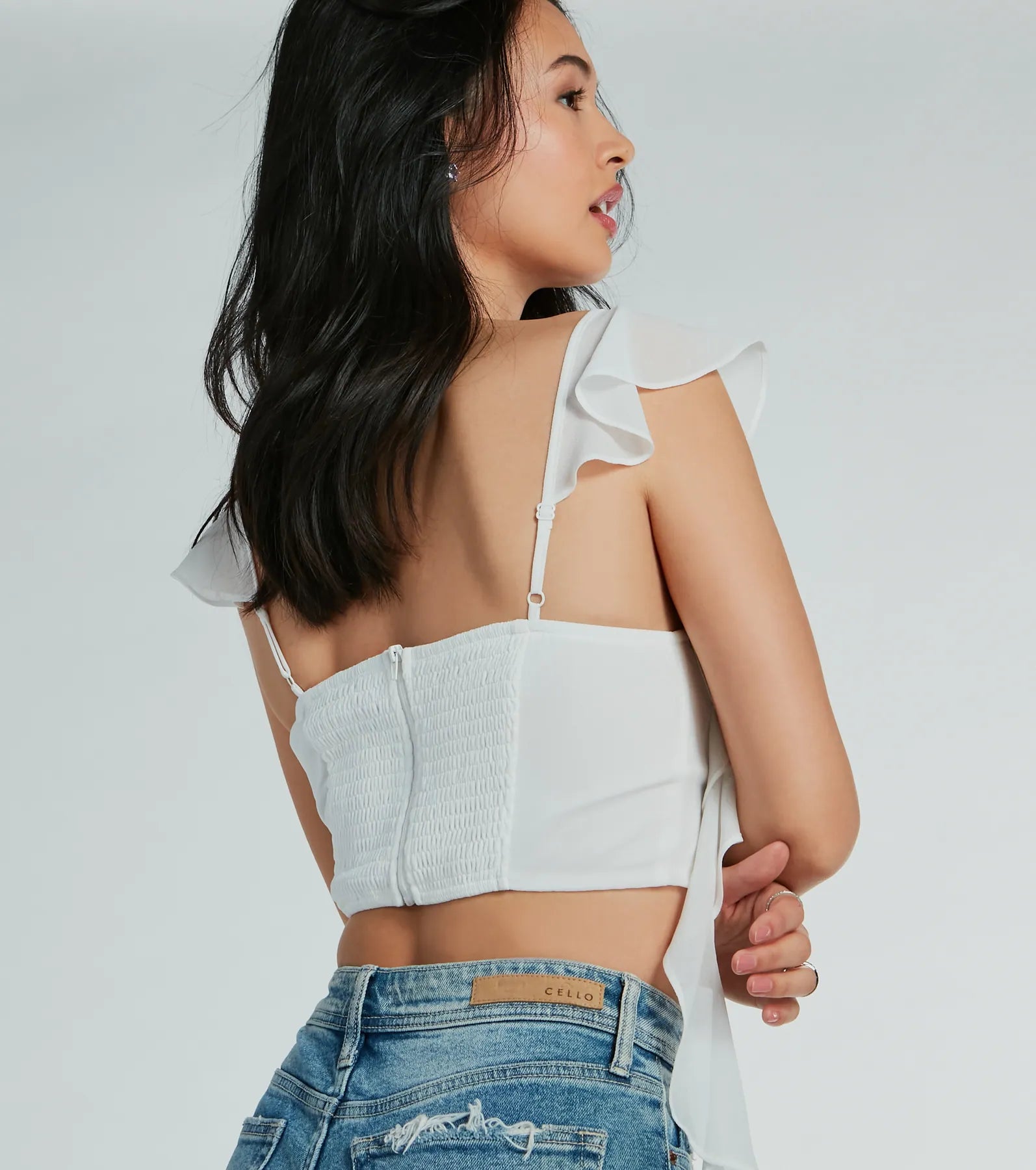 Ultimate Feminine Chic Ruched Chiffon Crop Top