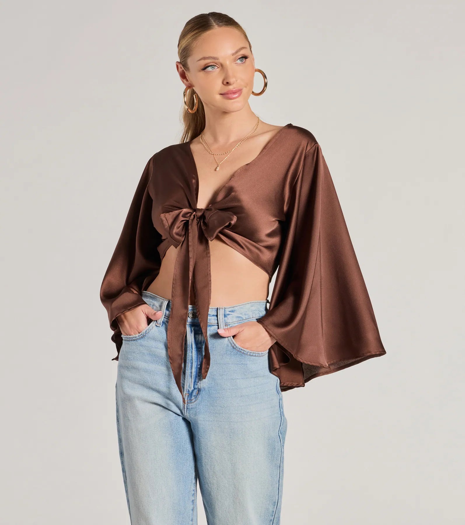 Premium Silky Satin Tie-Front Crop Top | Ultimate Layering Essential