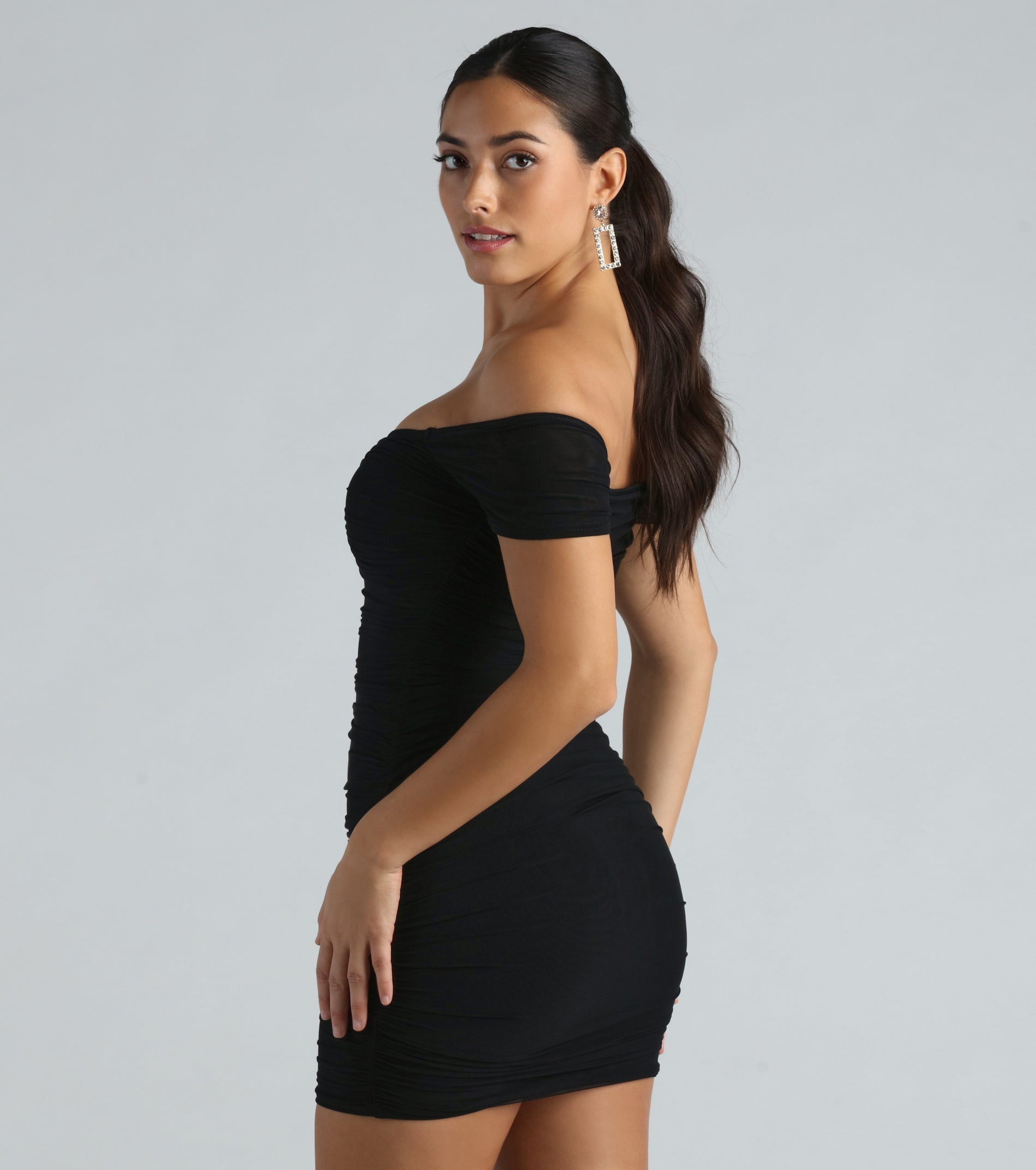 Ultimate Show Off Mesh Off-The-Shoulder Mini Dress