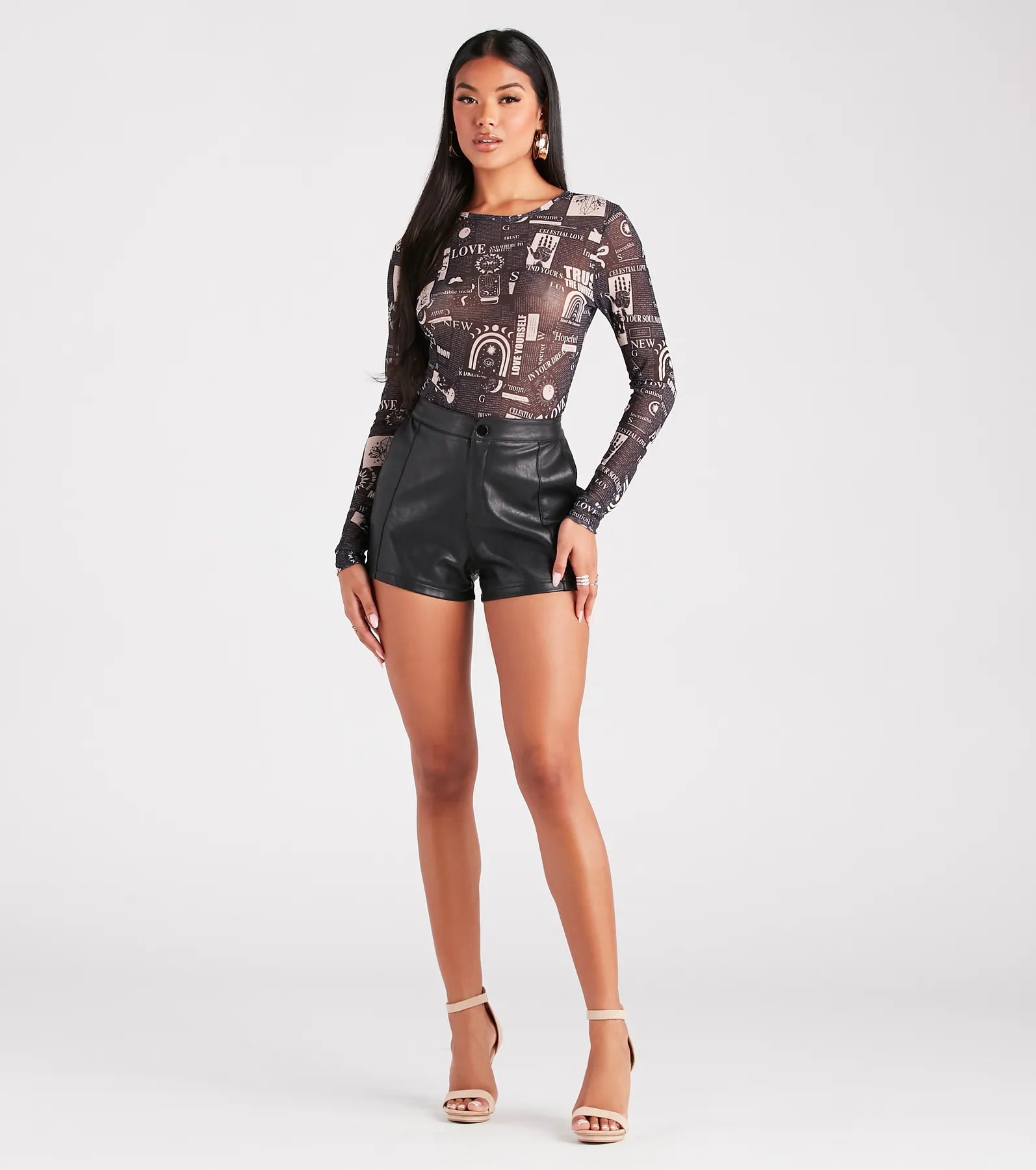 Premium Celestial Newsprint Mesh Bodysuit - Ultimate Fit & Style