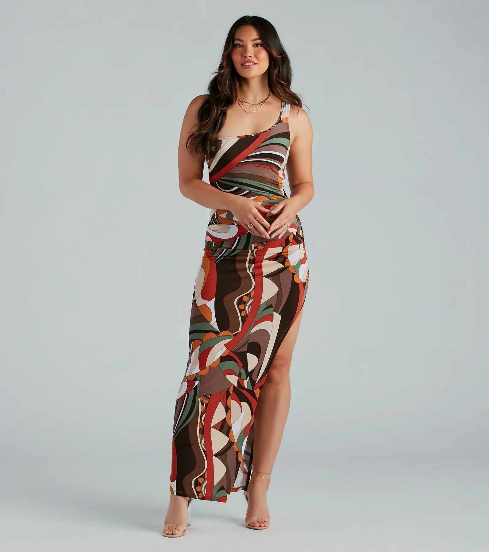 Ultimate Artsy Dreamer One Shoulder Abstract Maxi Dress