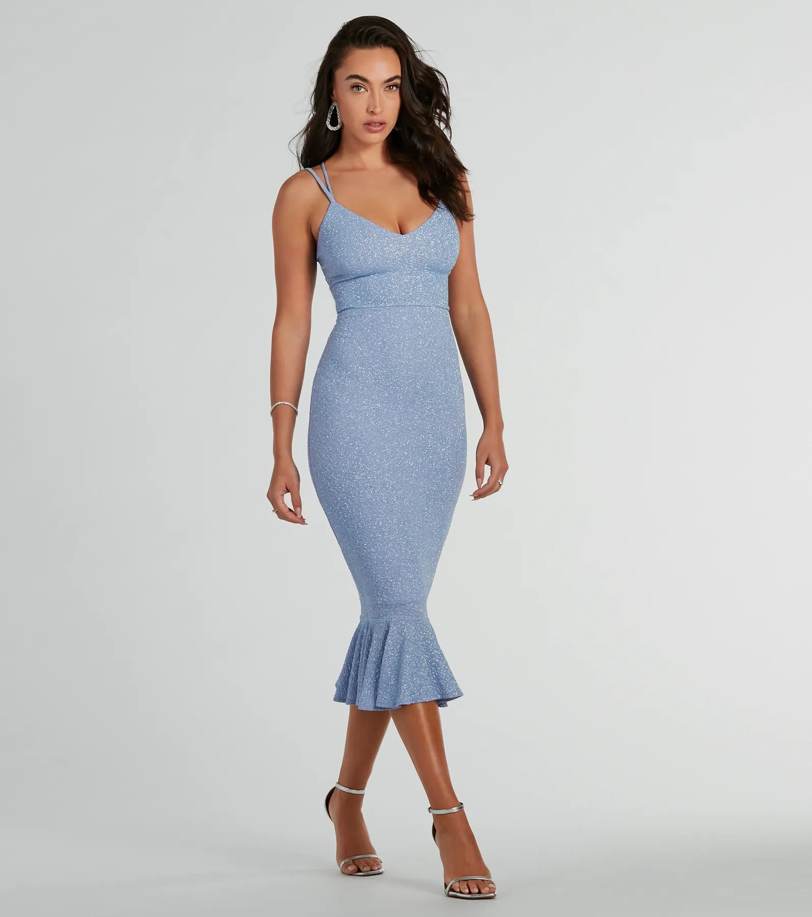 Ultimate Glamour: Marlee Lace-Up Mermaid Glitter Midi Dress