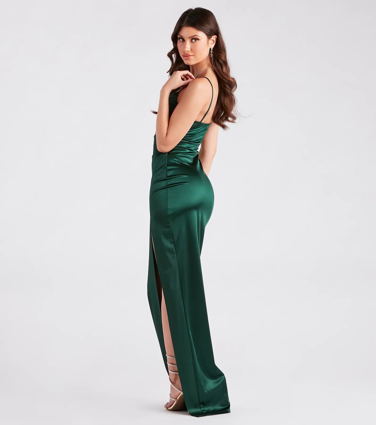 Premium Kyla Satin Formal Dress with Cutout & High Slit