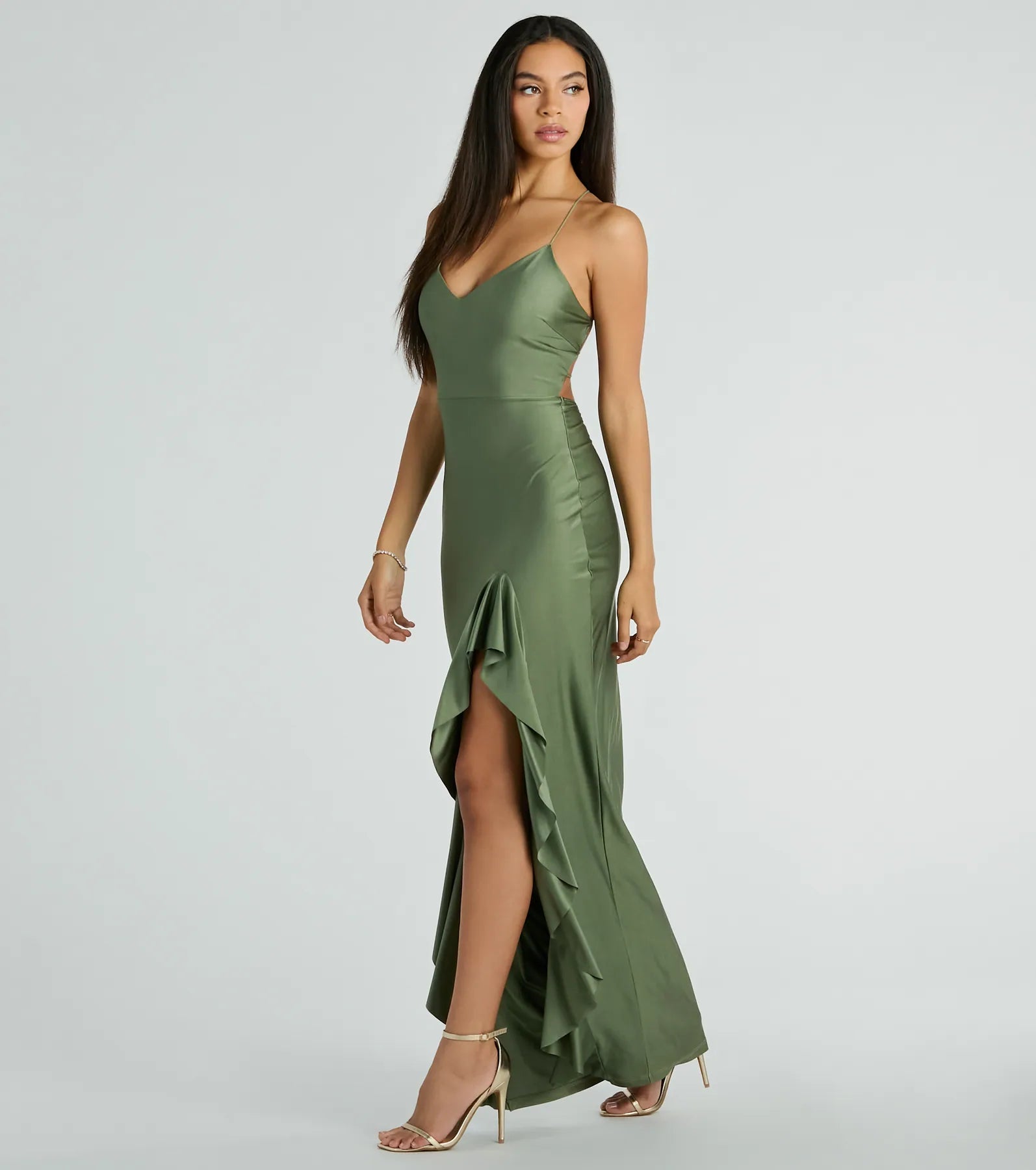 Ultimate Lainey Ruffled High Slit Evening Gown