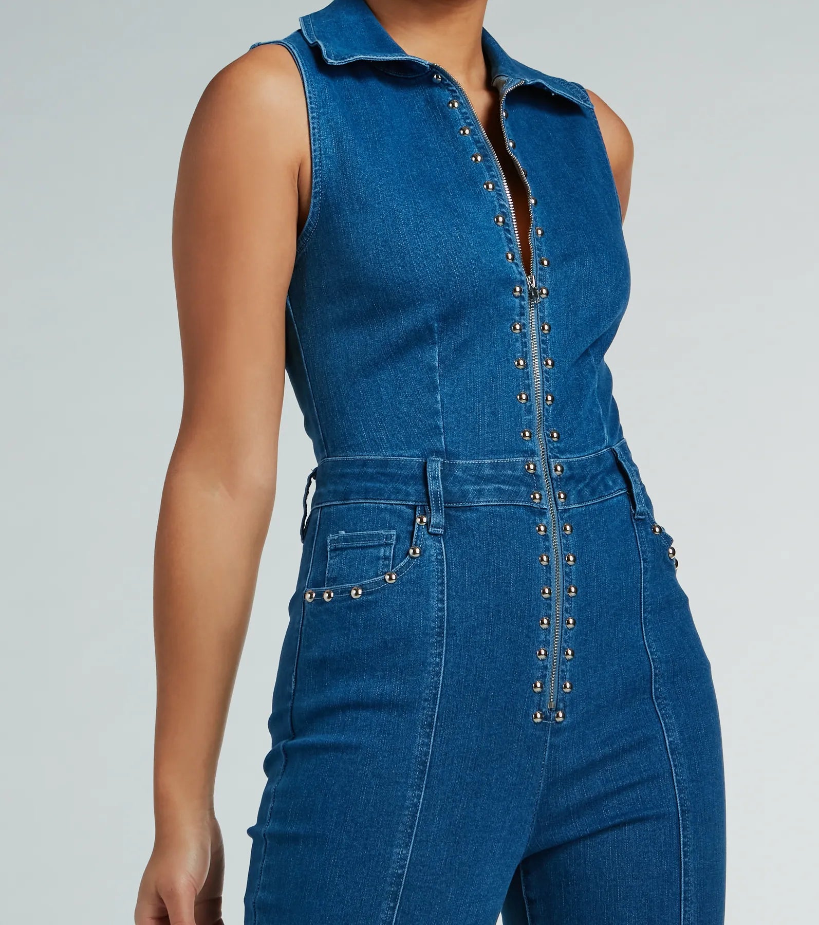 Ultimate Retro Chic Studded Denim Jumpsuit