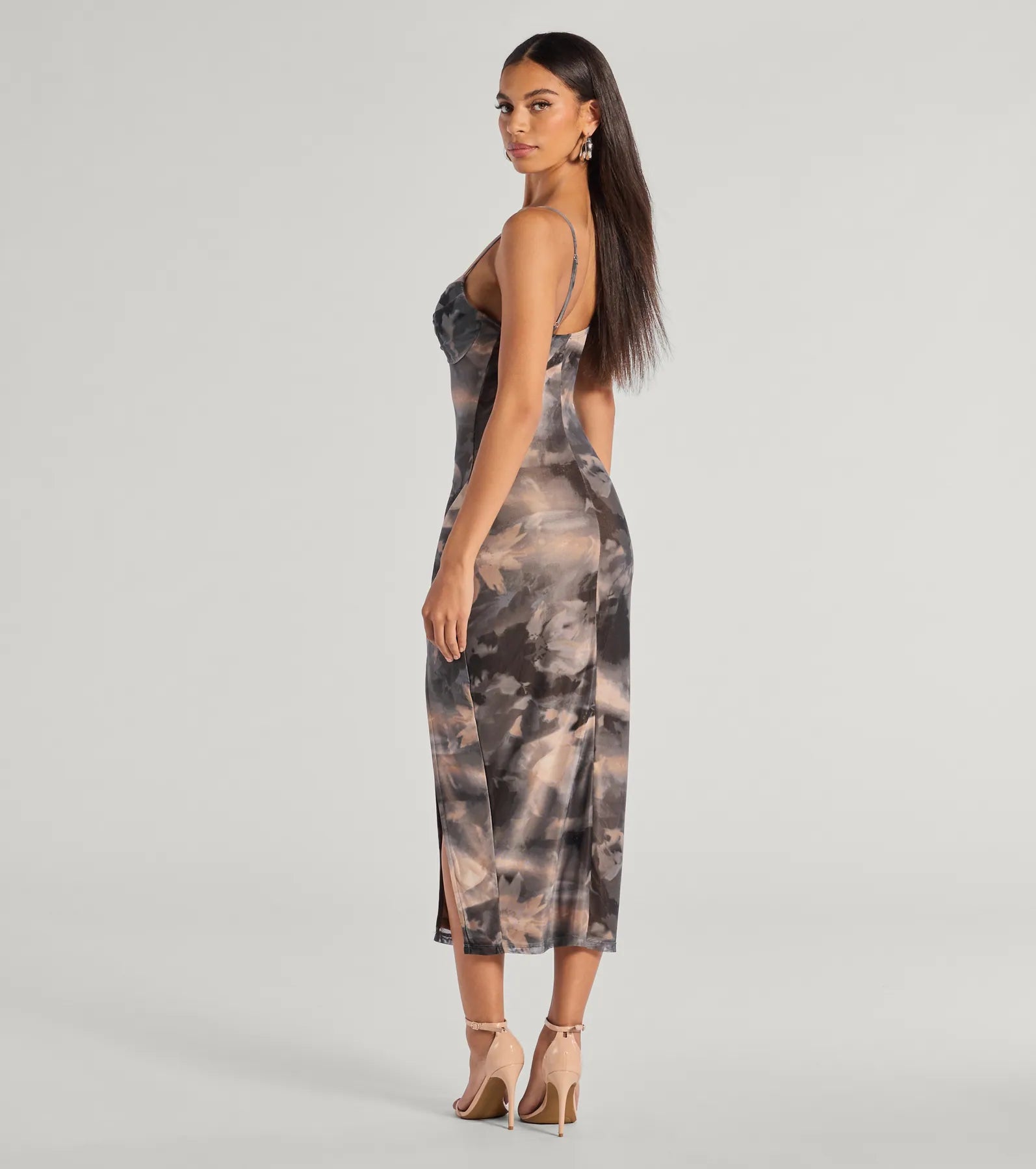 Ultimate Allure Abstract Print High Slit Midi Dress