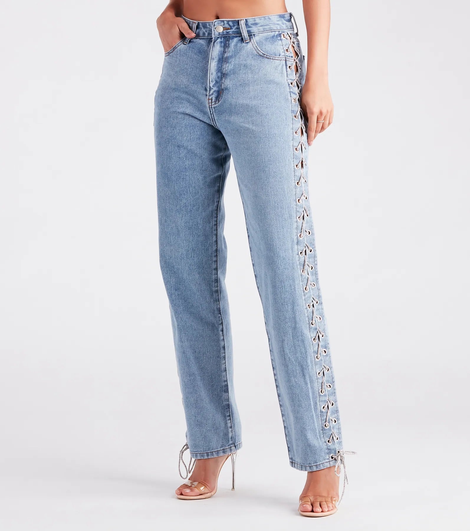 Ultimate Glam Icon Rhinestone Lace-Up Jeans