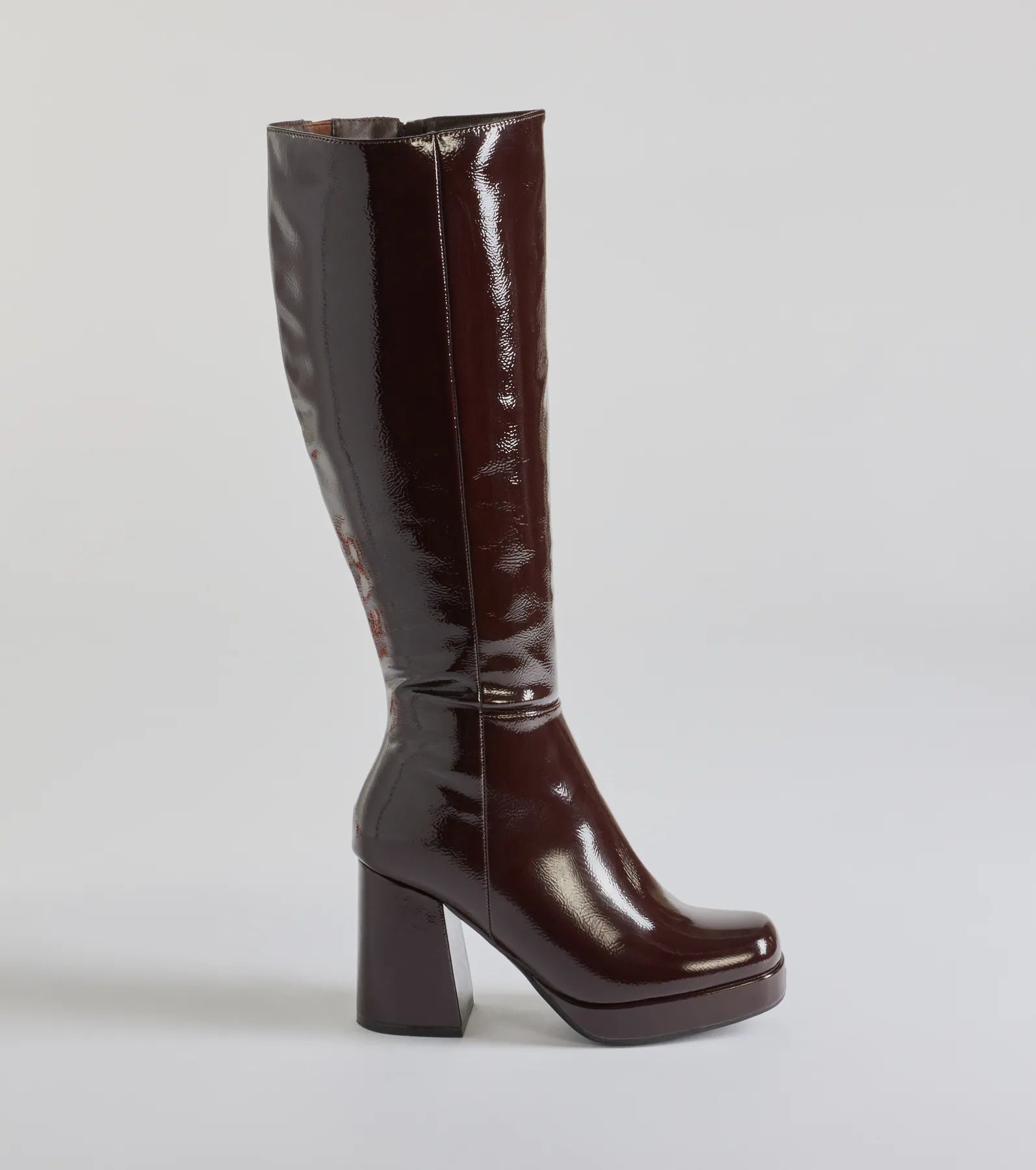 Ultimate Styling Patent Faux Leather Knee-High Platform Boots