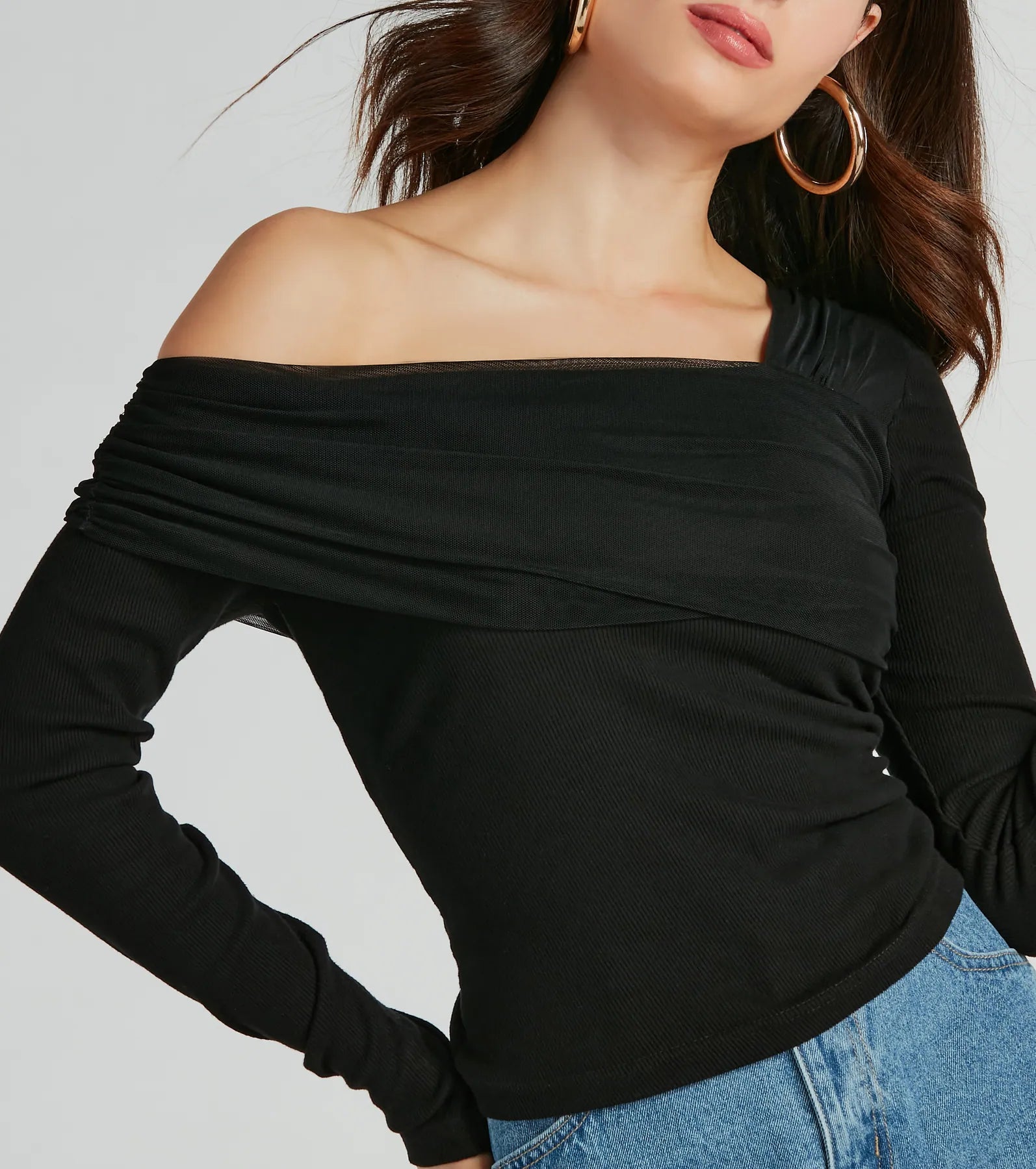 Premium Asymmetric Off-Shoulder Ribbed Knit Top