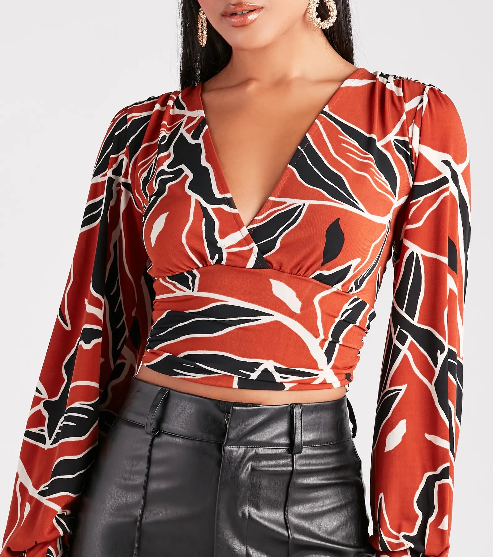 Premium Abstract Surplice Crop Top - Ultimate Style Statement