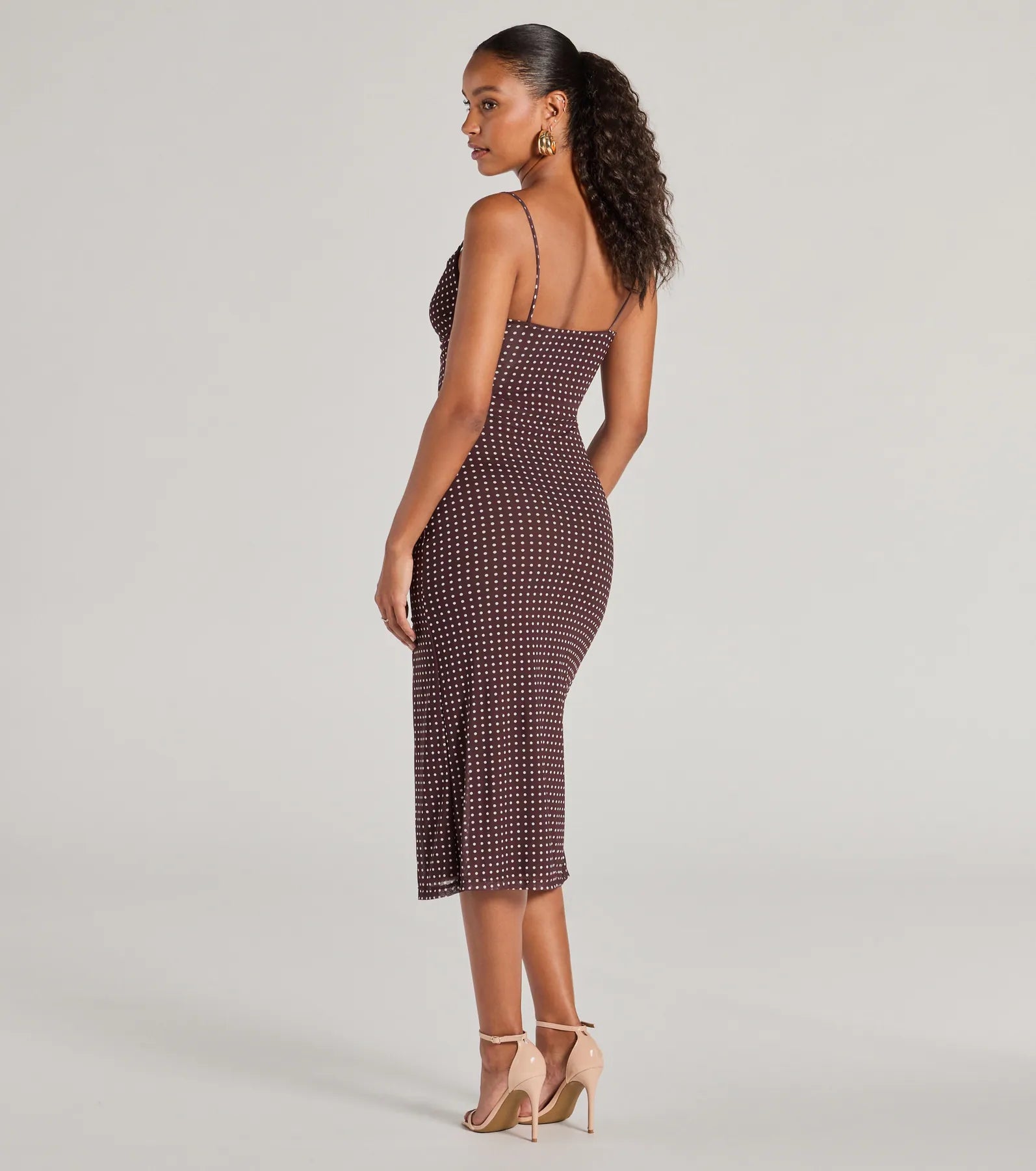 Ultimate Polka Dot Cowl Neck Midi Dress - Class Act Collection