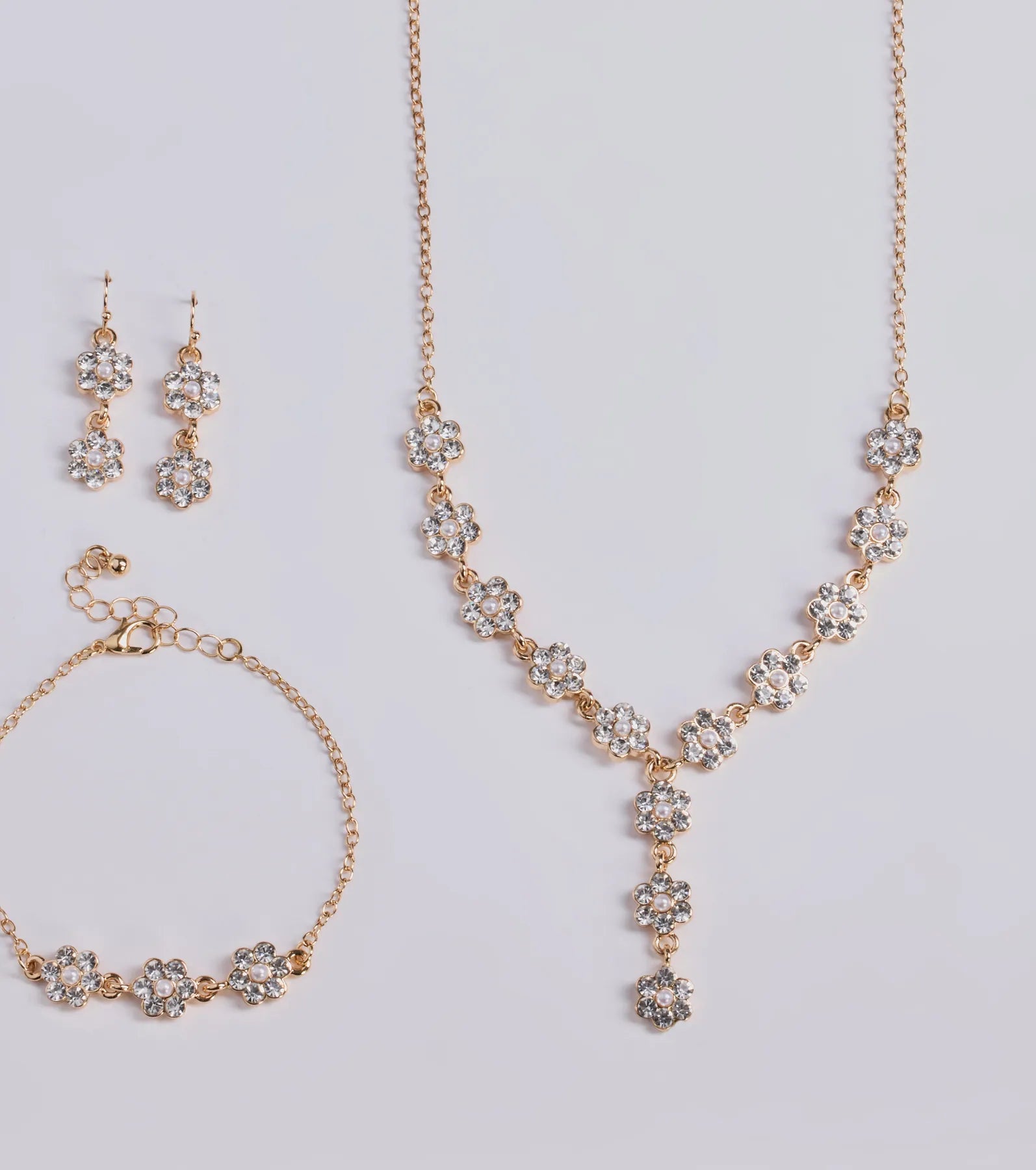 Ultimate Timeless Elegance Floral Rhinestone Pearl Jewelry Set