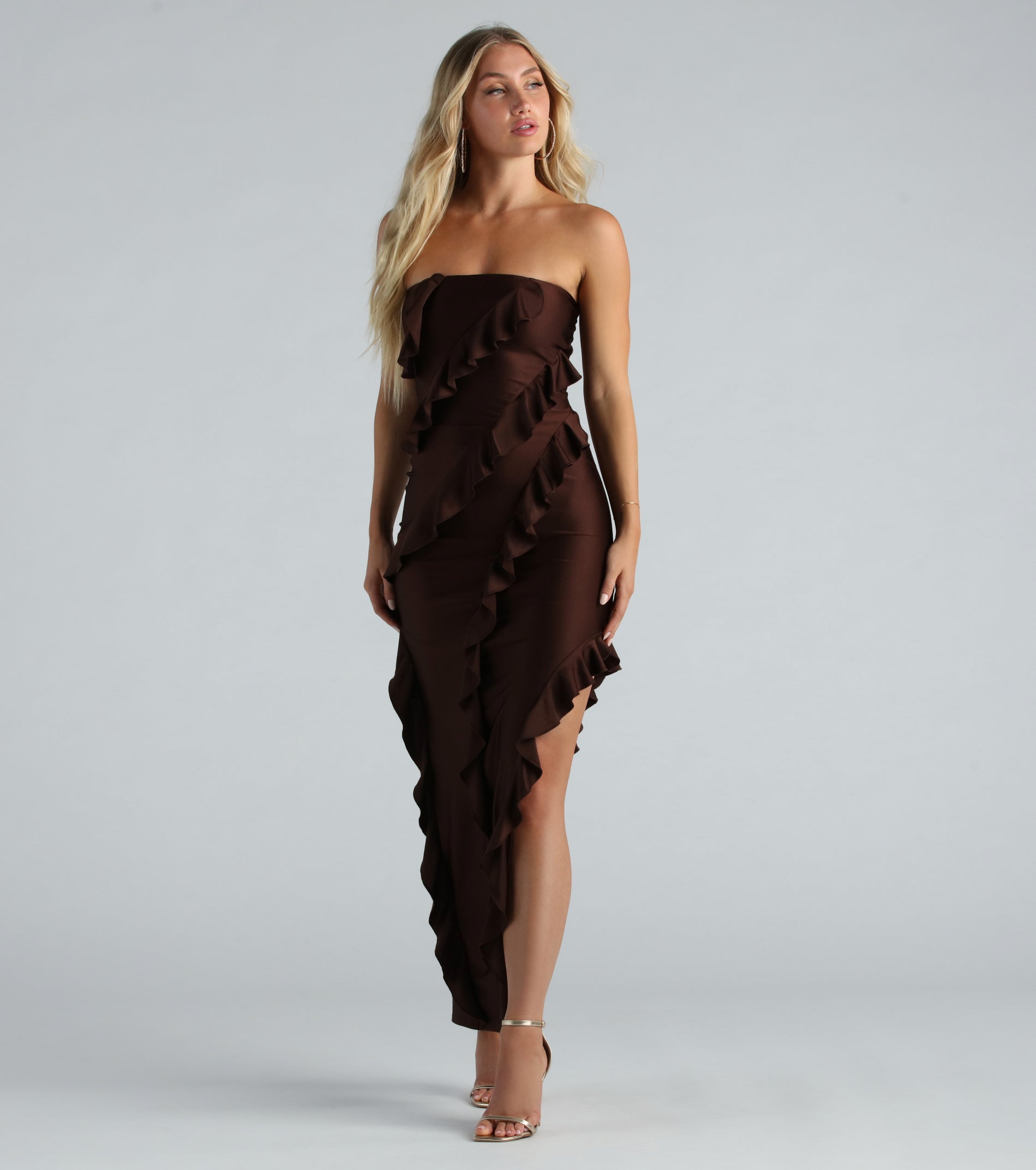 Premium Shayna Strapless Ruffled Maxi Dress for Special Occasions