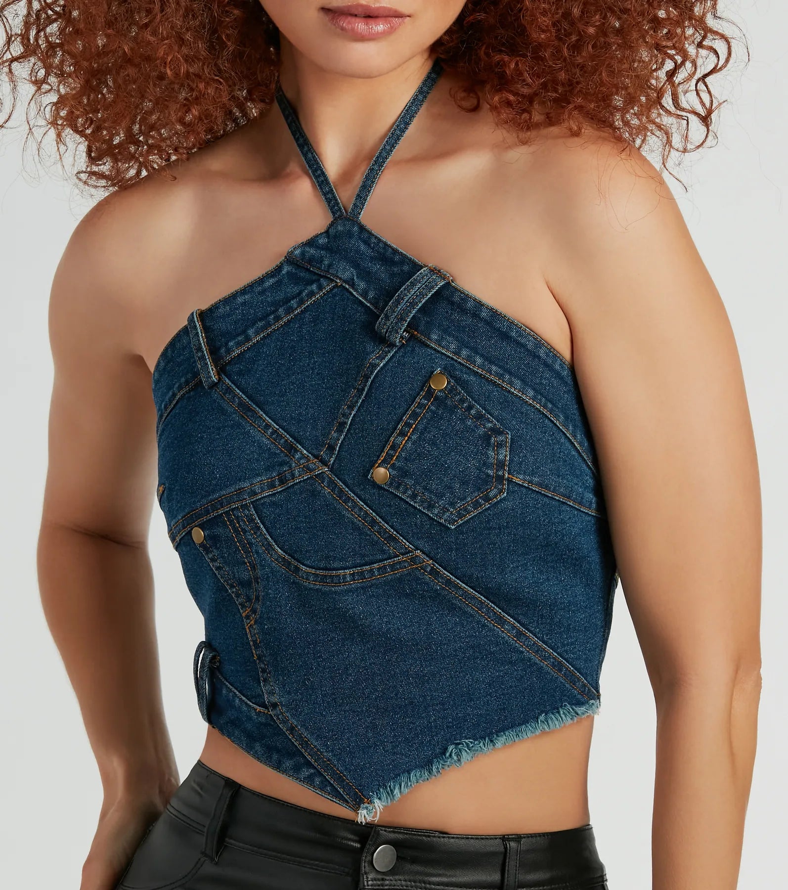 Ultimate Patchwork Denim Halter Crop Top - Givin' Looks