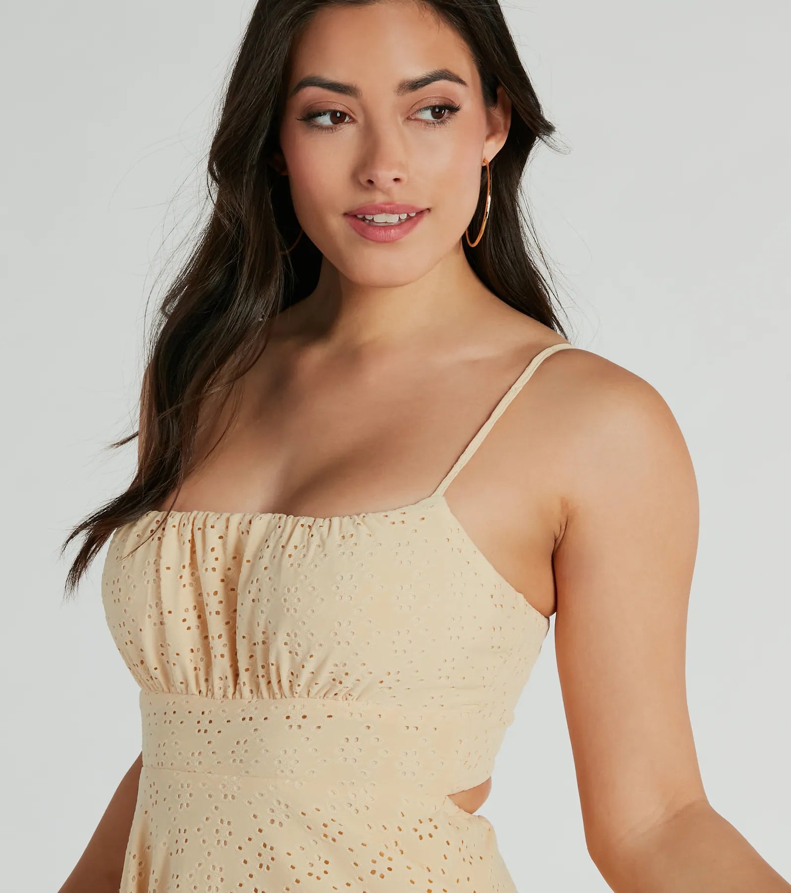 Ultimate Sunny Scoop Neck Skater Eyelet Mini Dress