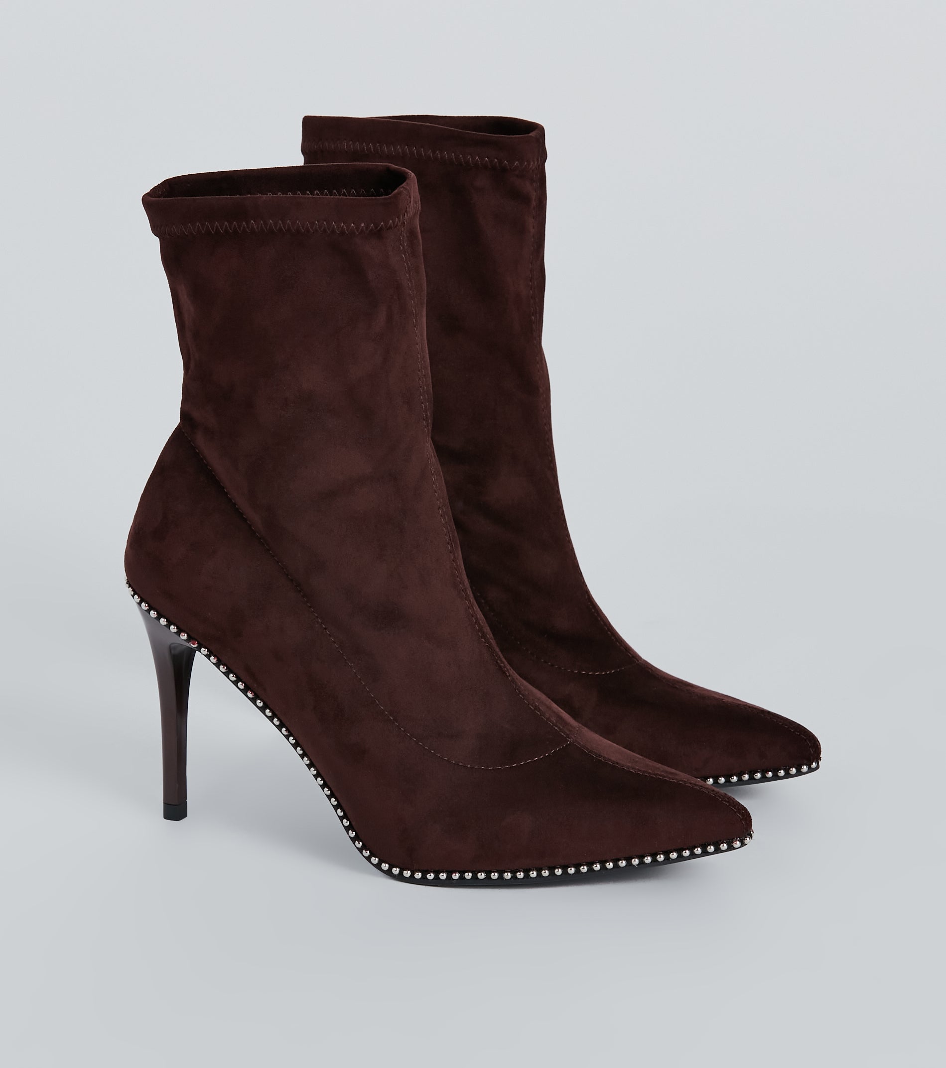 Premium Faux Suede Stiletto Booties with Stud Trim