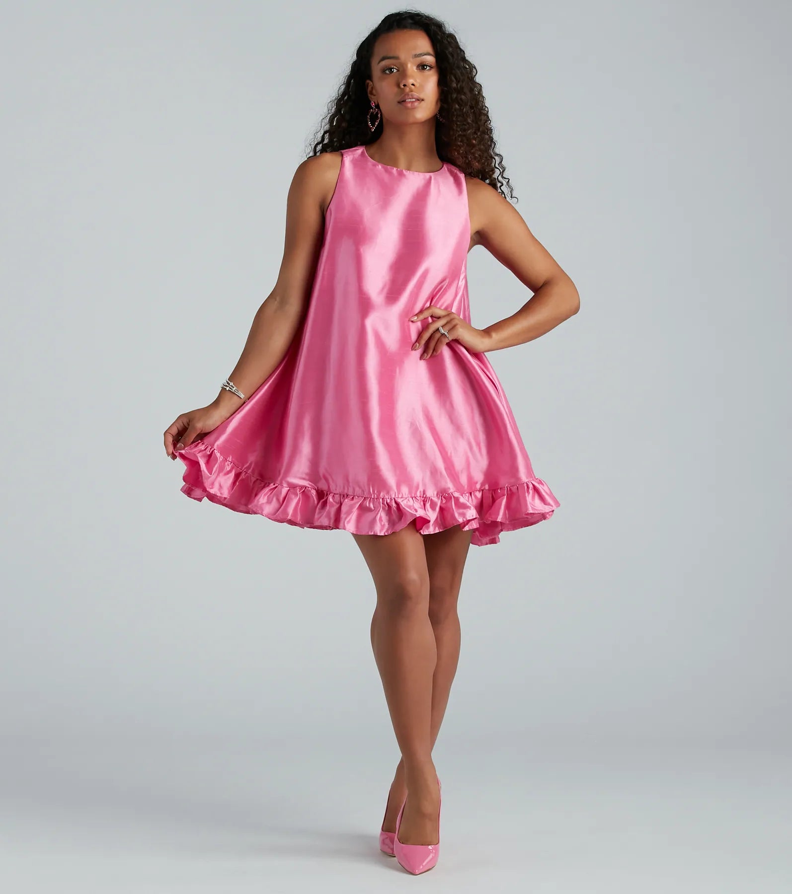 Premium Maizie Taffeta Pearl-Button A-Line Party Dress