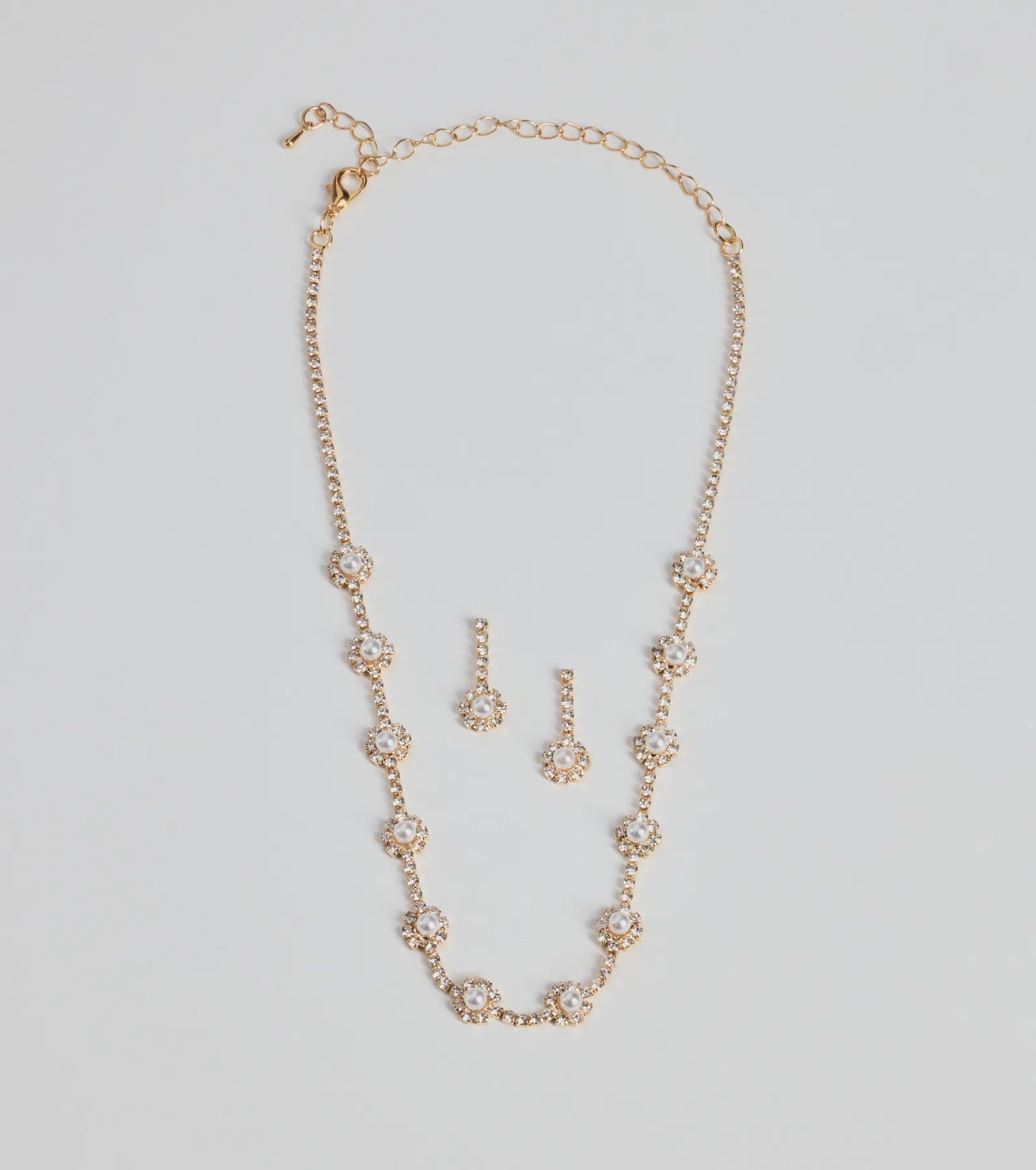 Premium Faux Pearl & Rhinestone Jewelry Set: Necklace & Earrings