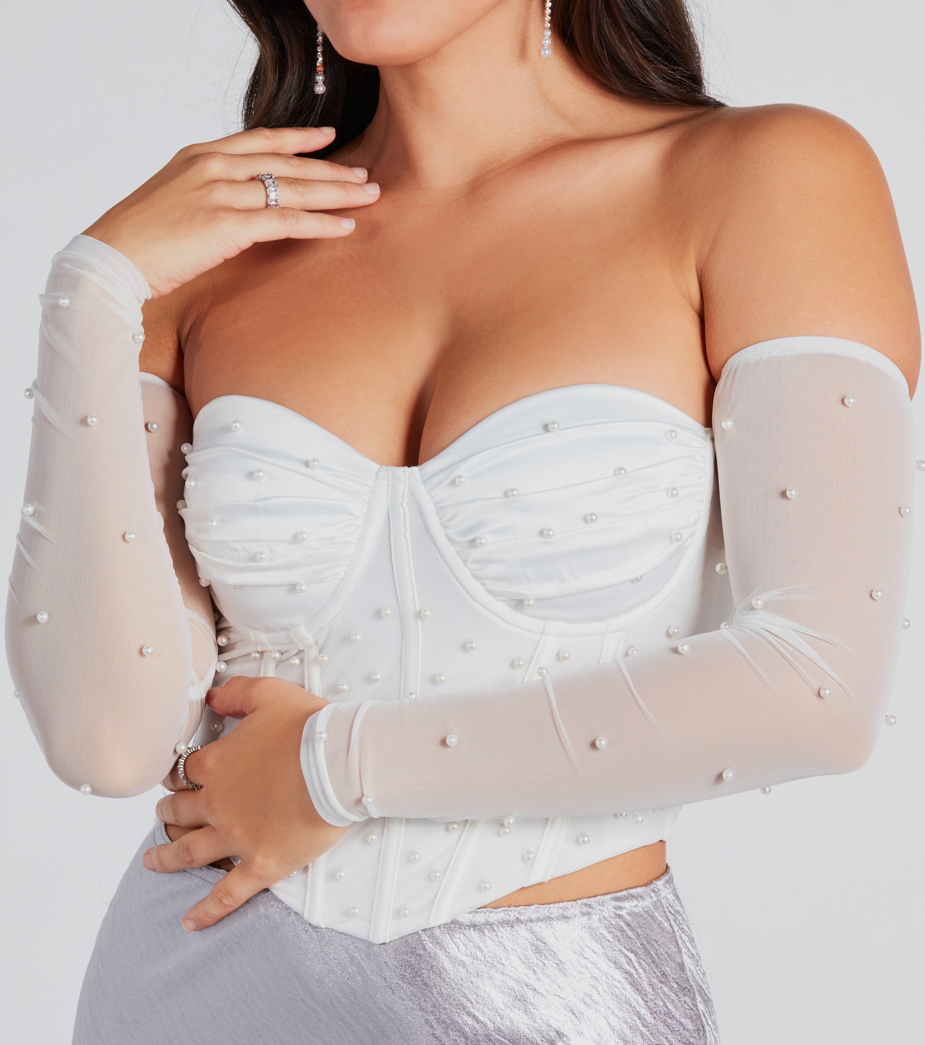 Ultimate Glam Bombshell Faux Pearl Mesh Bustier