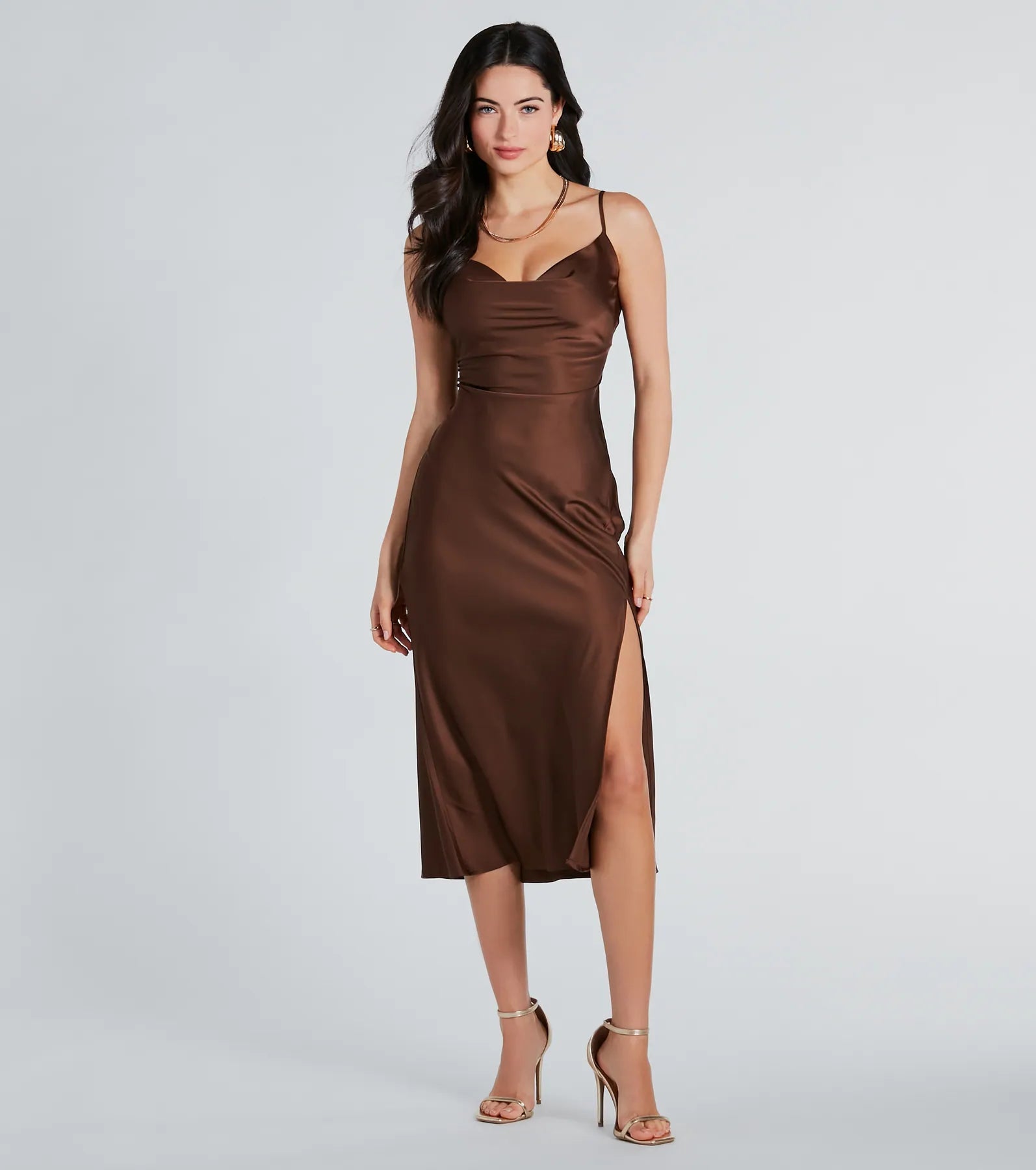 Ultimate Silky Satin High Slit Midi Dress - Classic Elegance